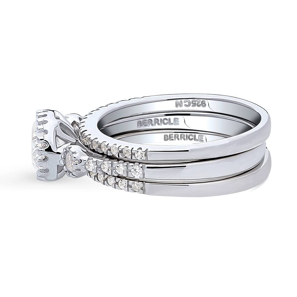 BERRICLE Sterling Silver 3-Stone Oval Cut Cubic Zirconia Engagement Ring Set for Women - 1.2 Carat CZ Wedding Band, Rhodium Plated Size 4-10 - Perfect for Proposals, Anniversaries & Bridal Jewelry Gifts