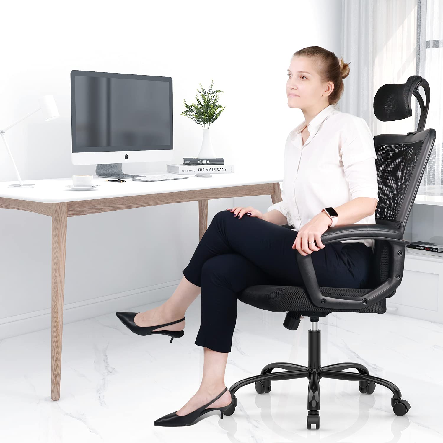 Ergonomic Mesh Office Chair with Adjustable Lumbar Support, Headrest & Armrest - High Back Swivel Rolling Computer Desk Chair for Home Office (Black) - Perfect for Long Work Hours, Gaming & Remote Work