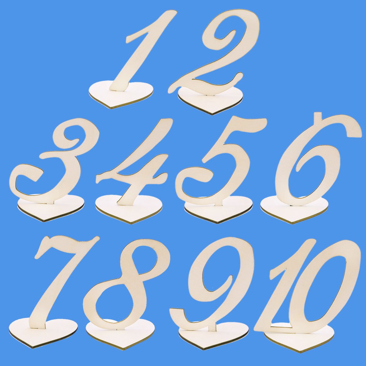 10pcs 1-10 Wooden Table Numbers with Heart-Shaped Holder Base - Elegant Wedding, Birthday Party Decorations - Perfect for Table Setting, Reception, and Special Events
