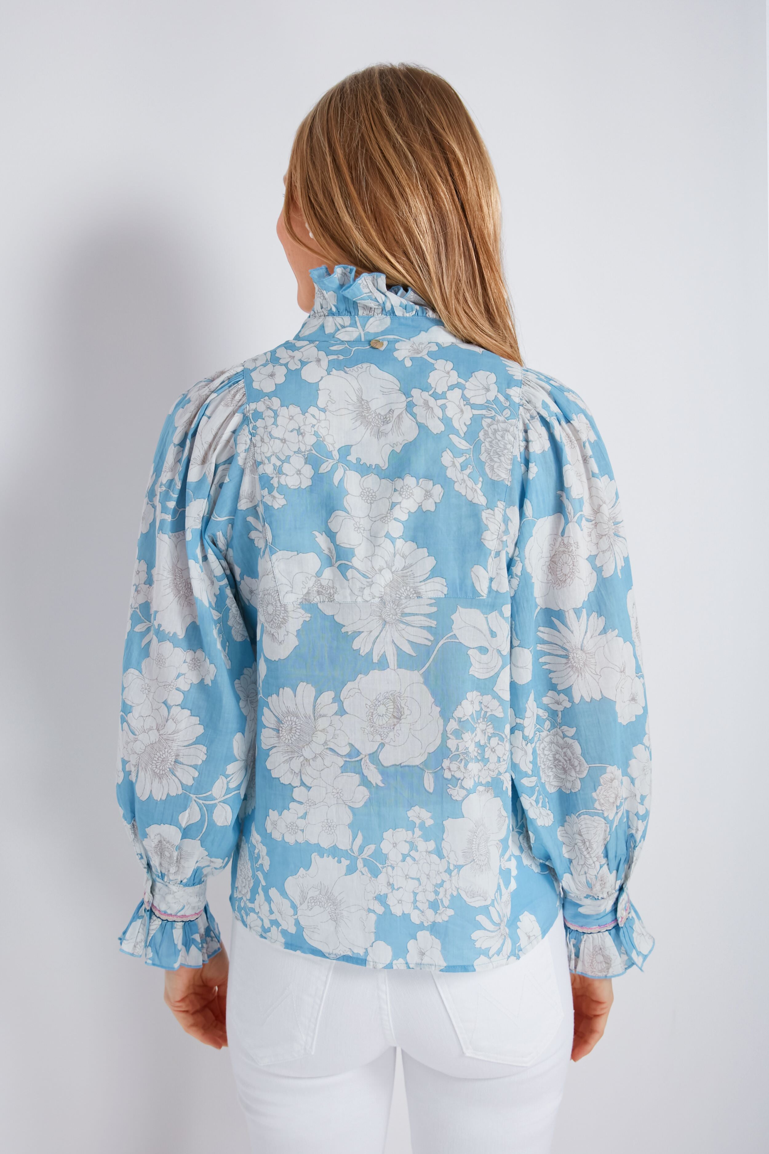 Elegant Blue Peony Blouse for Women - Floral Print Summer Tops - Perfect for Office, Date Night & Casual Outings