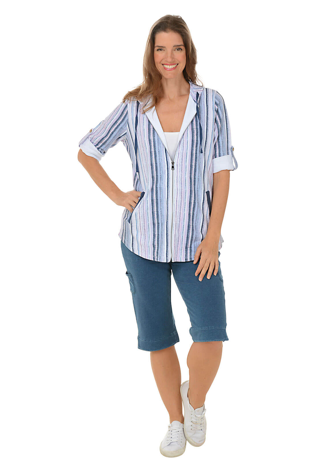 Women's Denim Terry Cargo Pocket Skimmer Pants - Comfortable Stretch Joggers for Casual Wear, Lounge & Travel