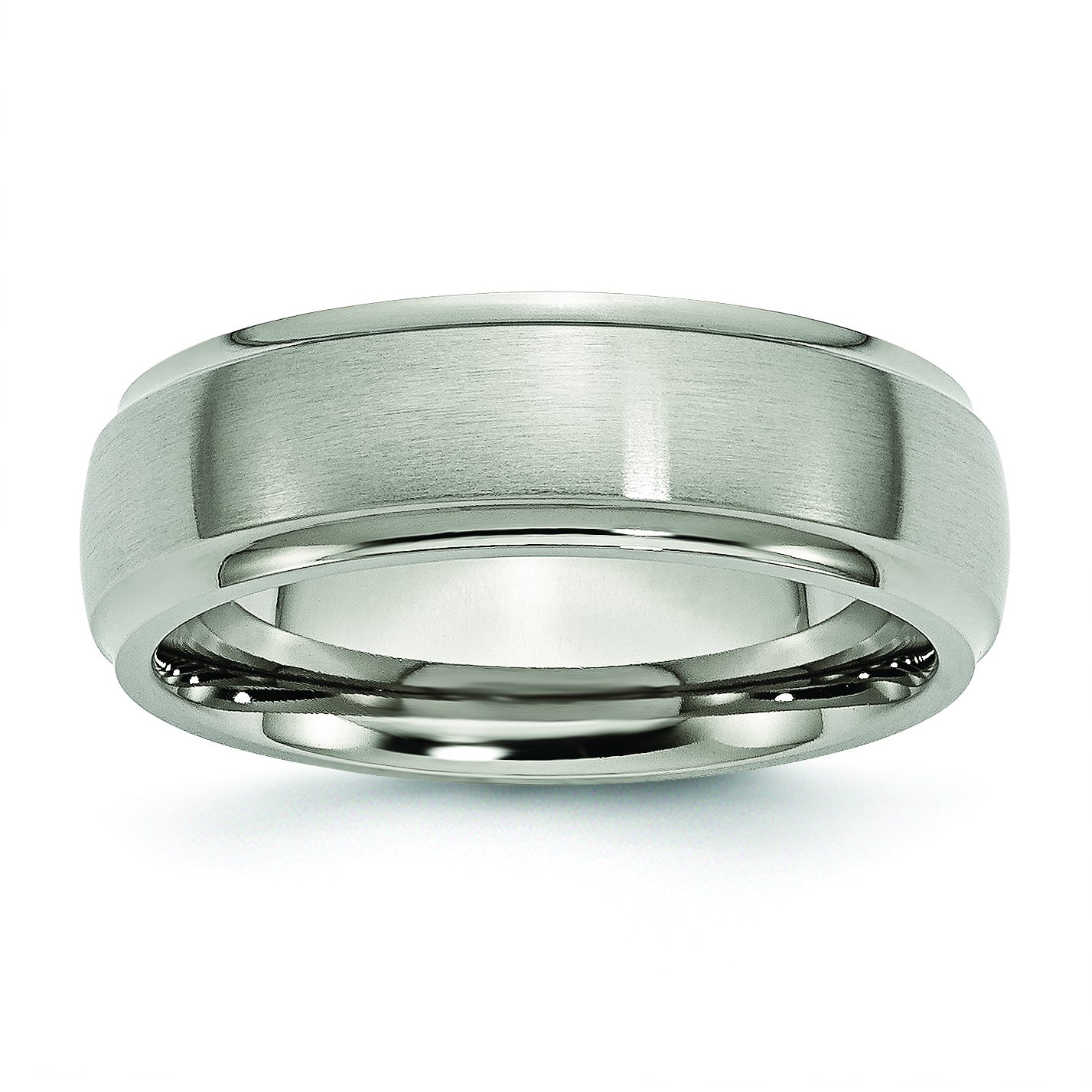 Premium Titanium Ring for Men - 7mm Brushed & Polished Wedding Band with Ridged Edge - Durable Comfort Fit Jewelry for Grooms, Anniversaries & Special Occasions