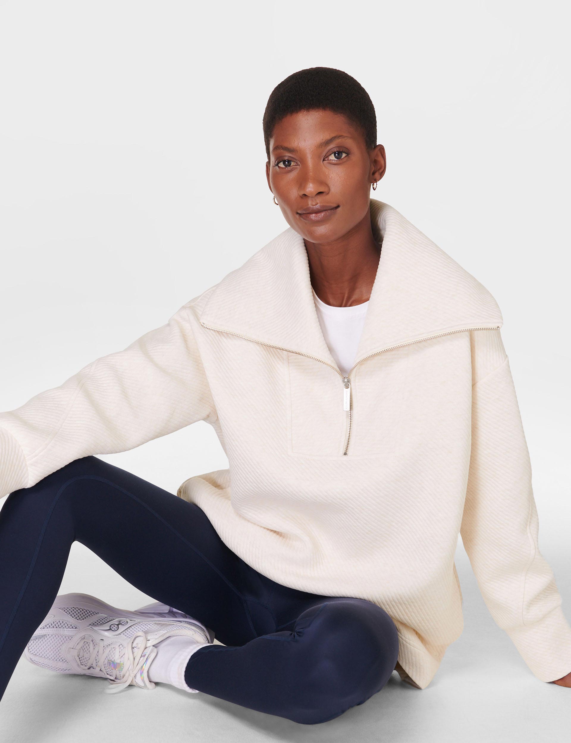 Radiant Half Zip Sweatshirt for Women - Soft Oatmeal Marl Pullover Fleece Hoodie | Perfect for Casual Wear, Gym, Outdoor Activities & Lounge