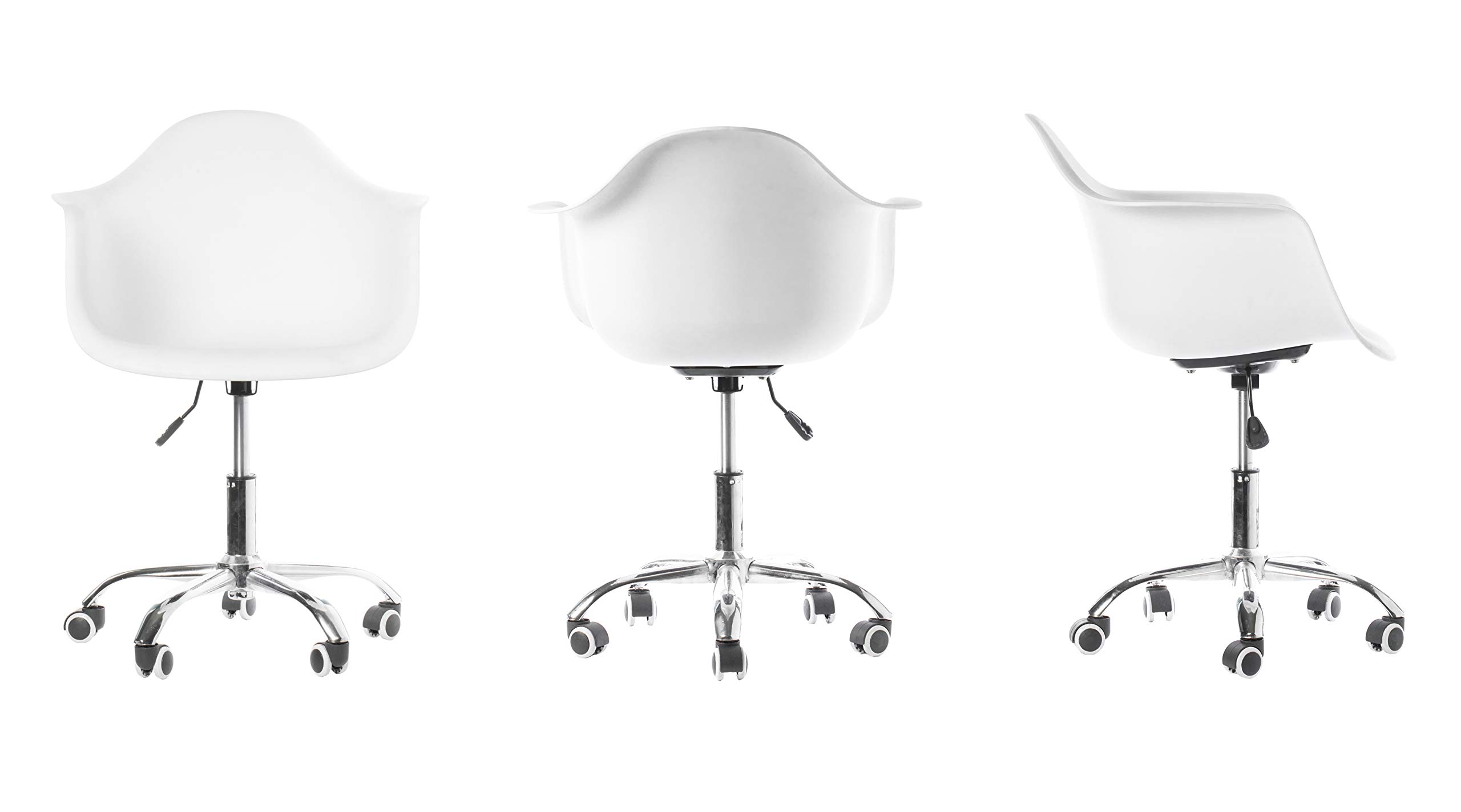 Fabulaxe Mid-Century Modern Swivel Office Chair with Rolling Wheels - Ergonomic Plastic Shell Task Chair in Bold White - Perfect for Home Office, Study & Workspace