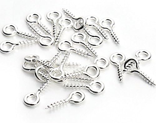 WOIWO 200Pcs 10mmx5mm Silver Metal Cup Hooks - Eye Shape Screw Hooks with Self-Tapping Design for Arts & Crafts, Beading, Jewelry Making, Cork Boards & DIY Home Decor Projects