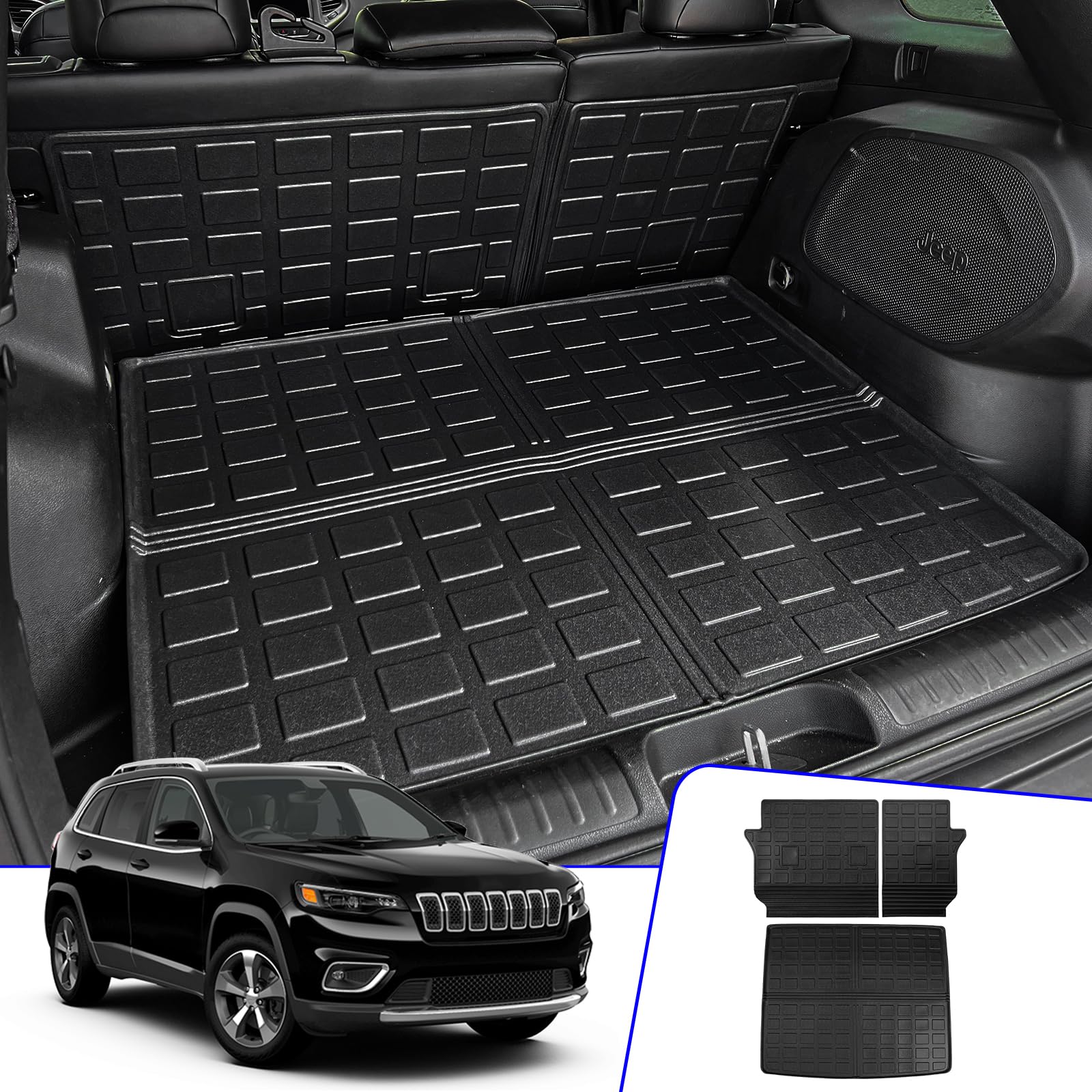 Rongtaod TPE Cargo Liner & Back Seat Cover Protector for 2019-2023 Jeep Cherokee | Waterproof Trunk Mat & Backrest Mats | Perfect for Road Trips, Camping & Outdoor Adventures