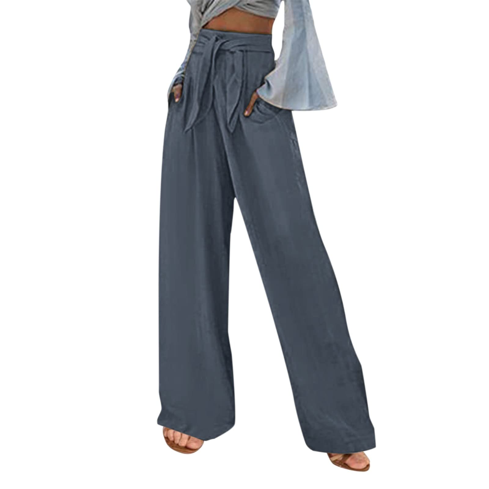 Women's High Waisted Wide Leg Linen Pants - Casual Palazzo Yoga Jogger Pants for Summer, Travel & Lounge Wear