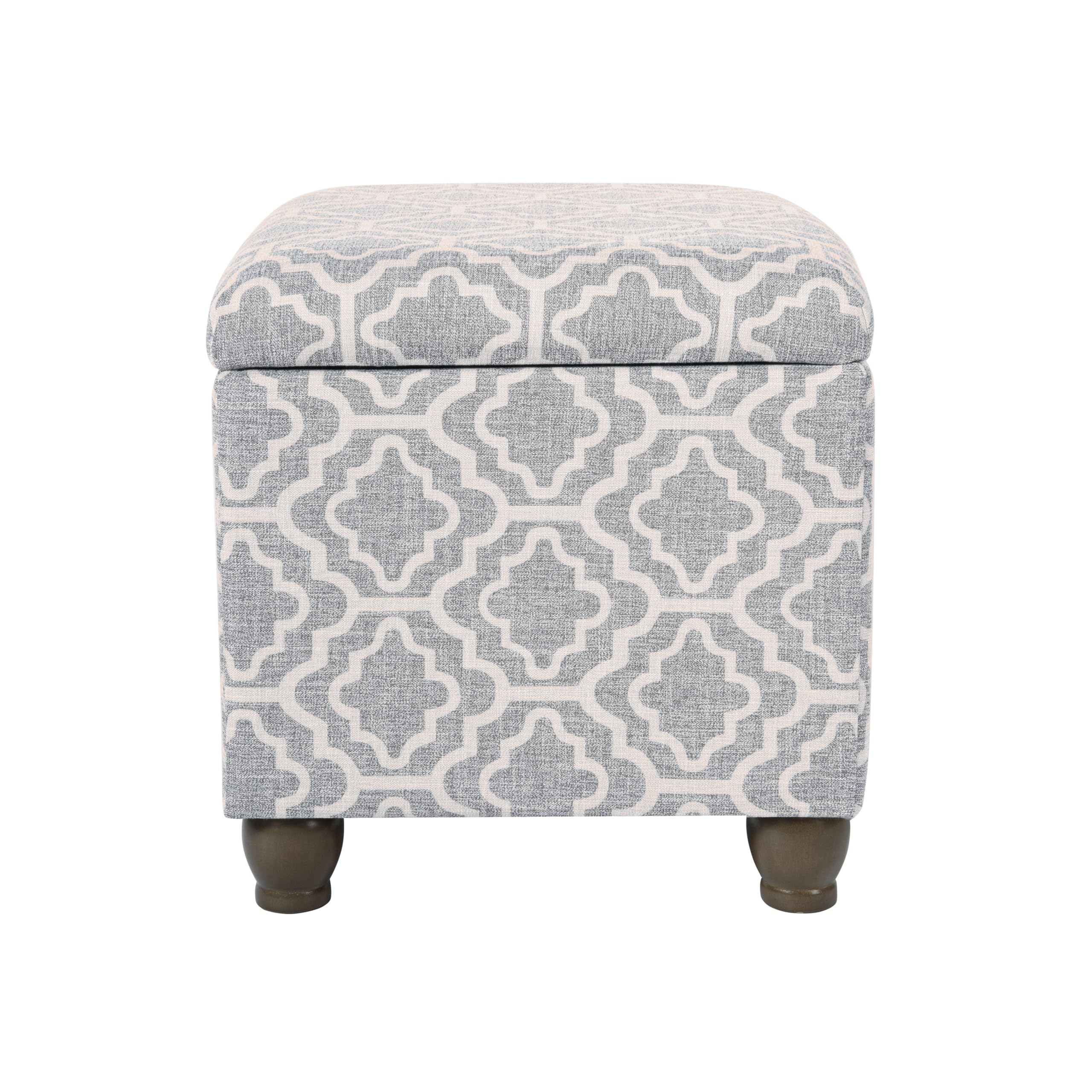 Homepop Upholstered Storage Ottoman with Hinged Lid - Medium Rectangular Footrest Bench for Living Room & Bedroom, Gray Geometric Pattern - Perfect for Extra Seating, Blanket Storage, and Home Organization