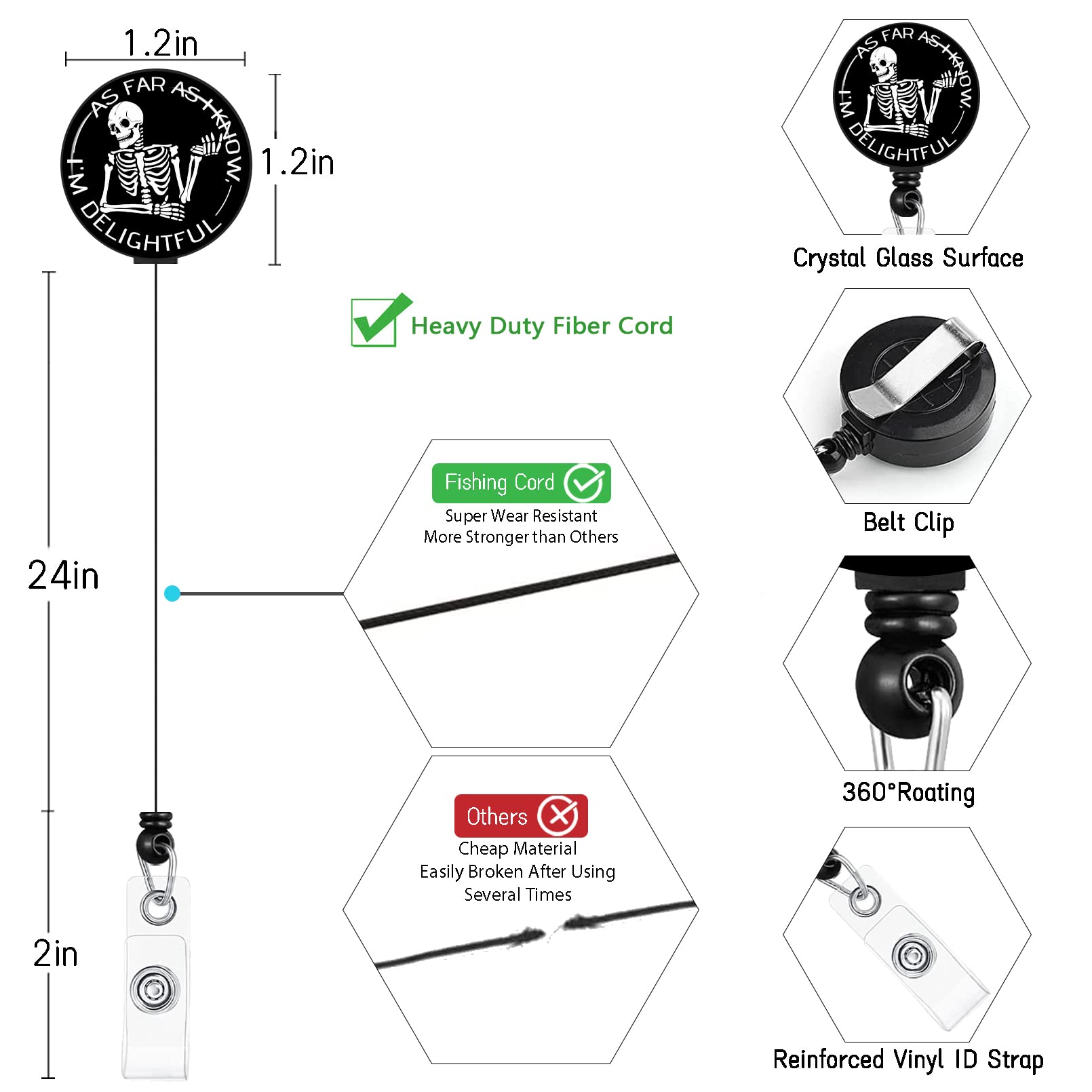 Retractable ID Badge Holder with Breakaway Lanyard - Cute Skeleton Design for Nurses, Teachers & Office Use