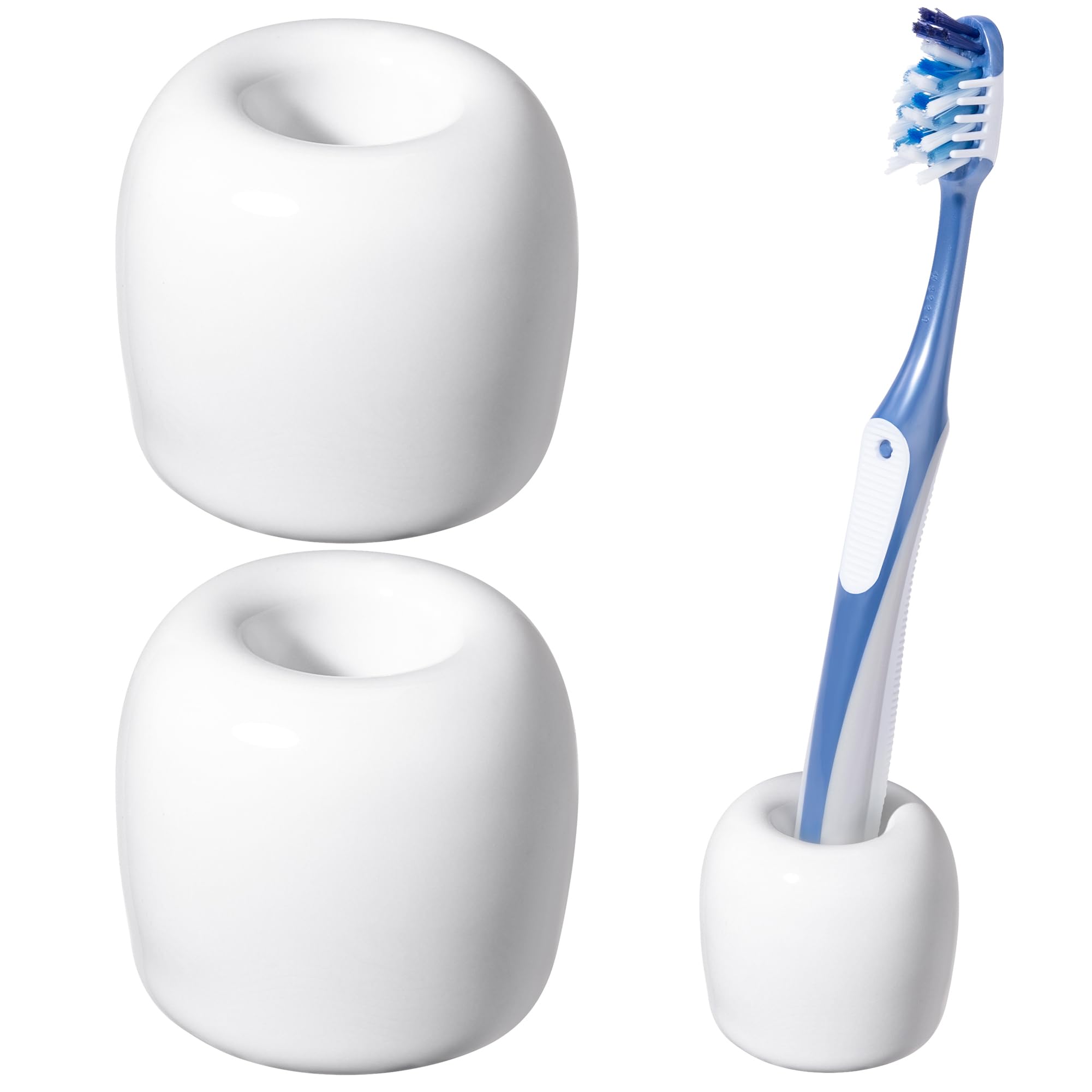 Urbanstrive Ceramic Toothbrush Holder - 2 Pack White Bathroom Organizer for Home & Travel