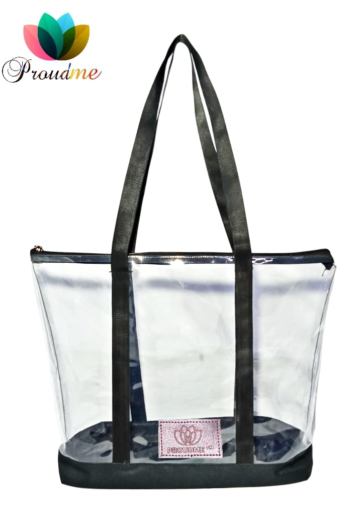PROUDME Large Clear Tote Bag for Women - Fashion PVC Shoulder Handbag - Waterproof Travel, Shopping & Work Purse - Made in India - Perfect for Beach, Gym & Airport Security