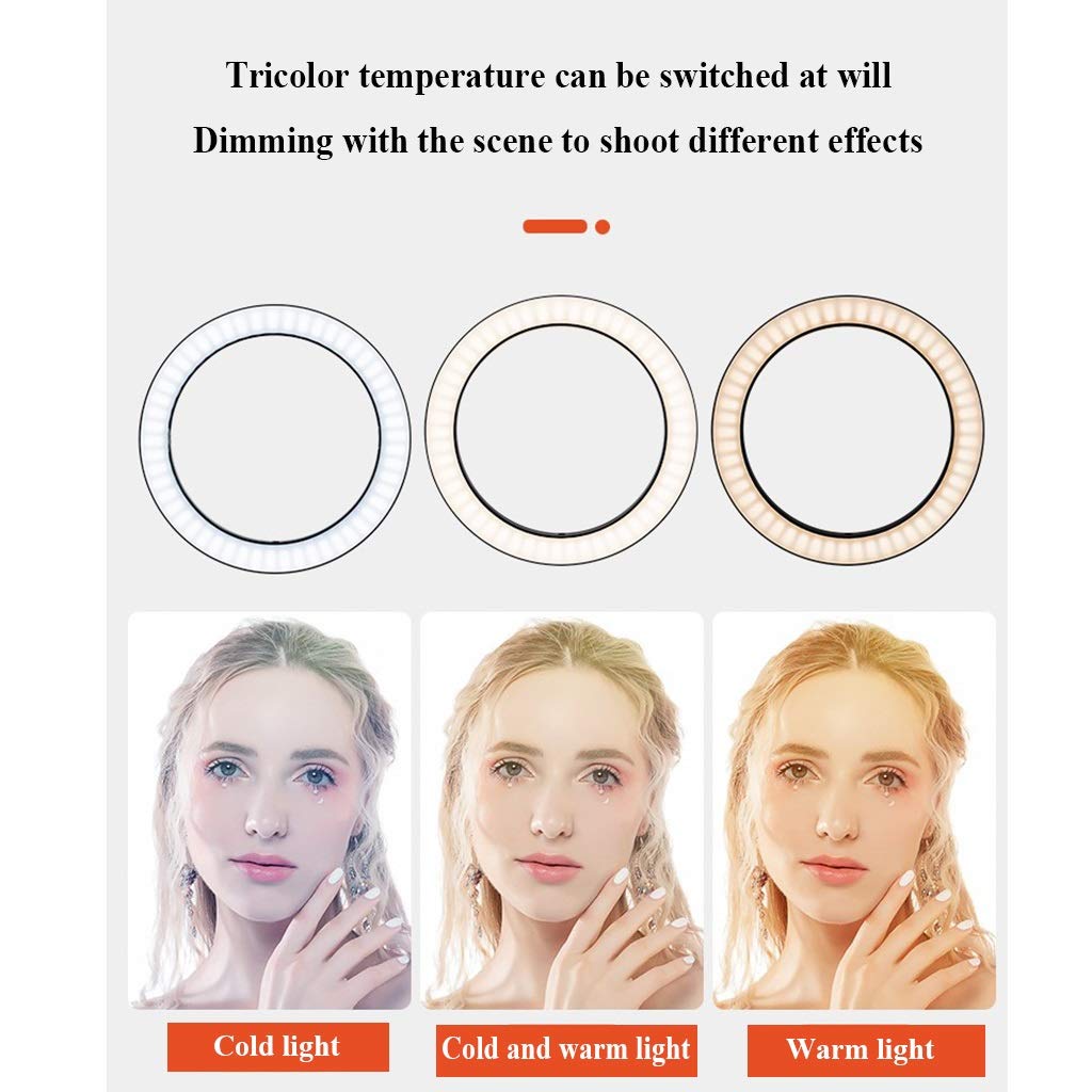 3 Colors LED Ring Light with Adjustable Tripod Stand & Phone Holder - 68-210cm Height for Makeup, Photography, YouTube Videos, Live Streaming & Video Conferencing