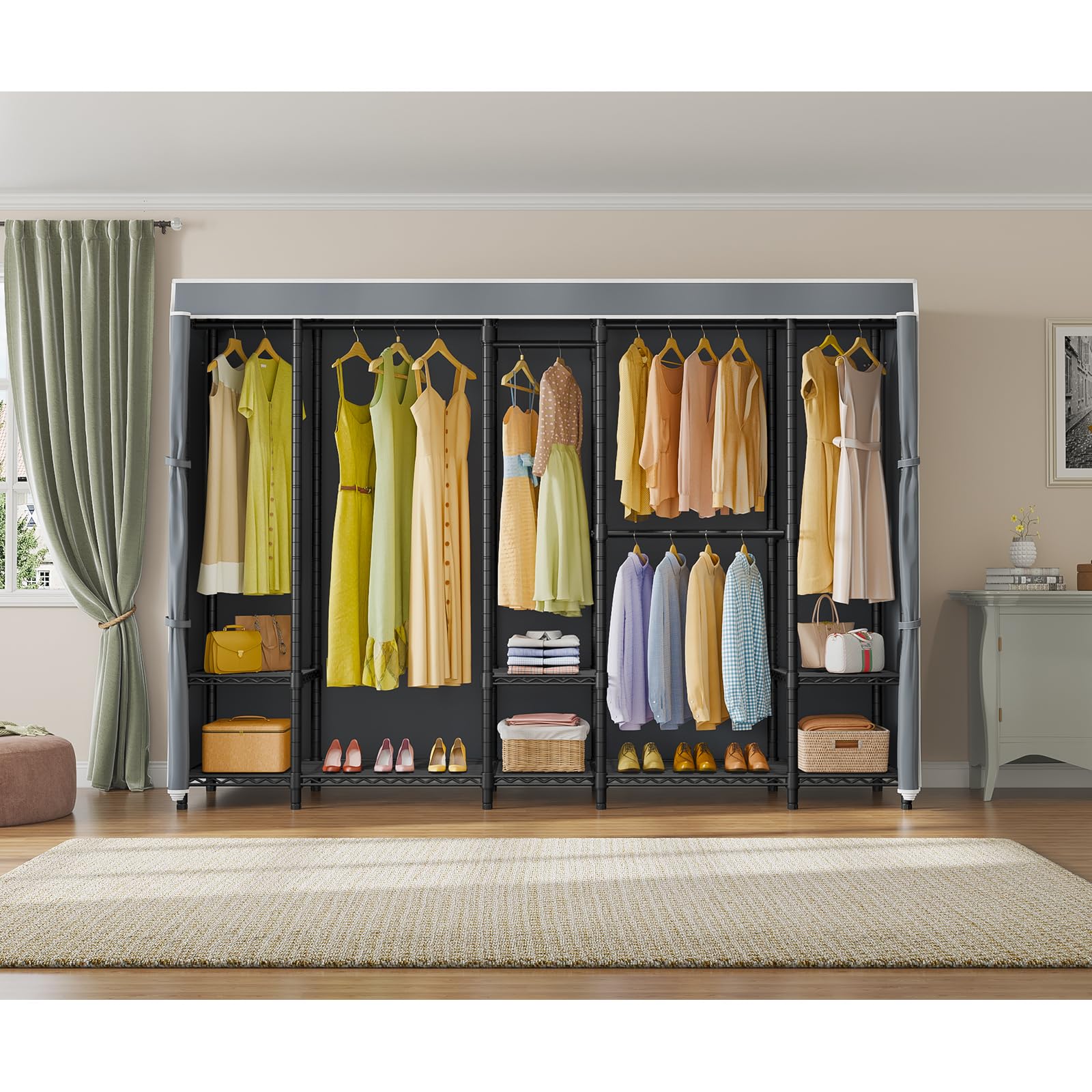 VIPEK V50C Extra Large Covered Clothes Rack - Heavy Duty Freestanding Wardrobe with Grey Fabric Cover | Portable Closet Organizer for Hanging Clothes, Jackets & Dresses | Perfect for Bedroom, Closet, Laundry Room or Dorm Organization