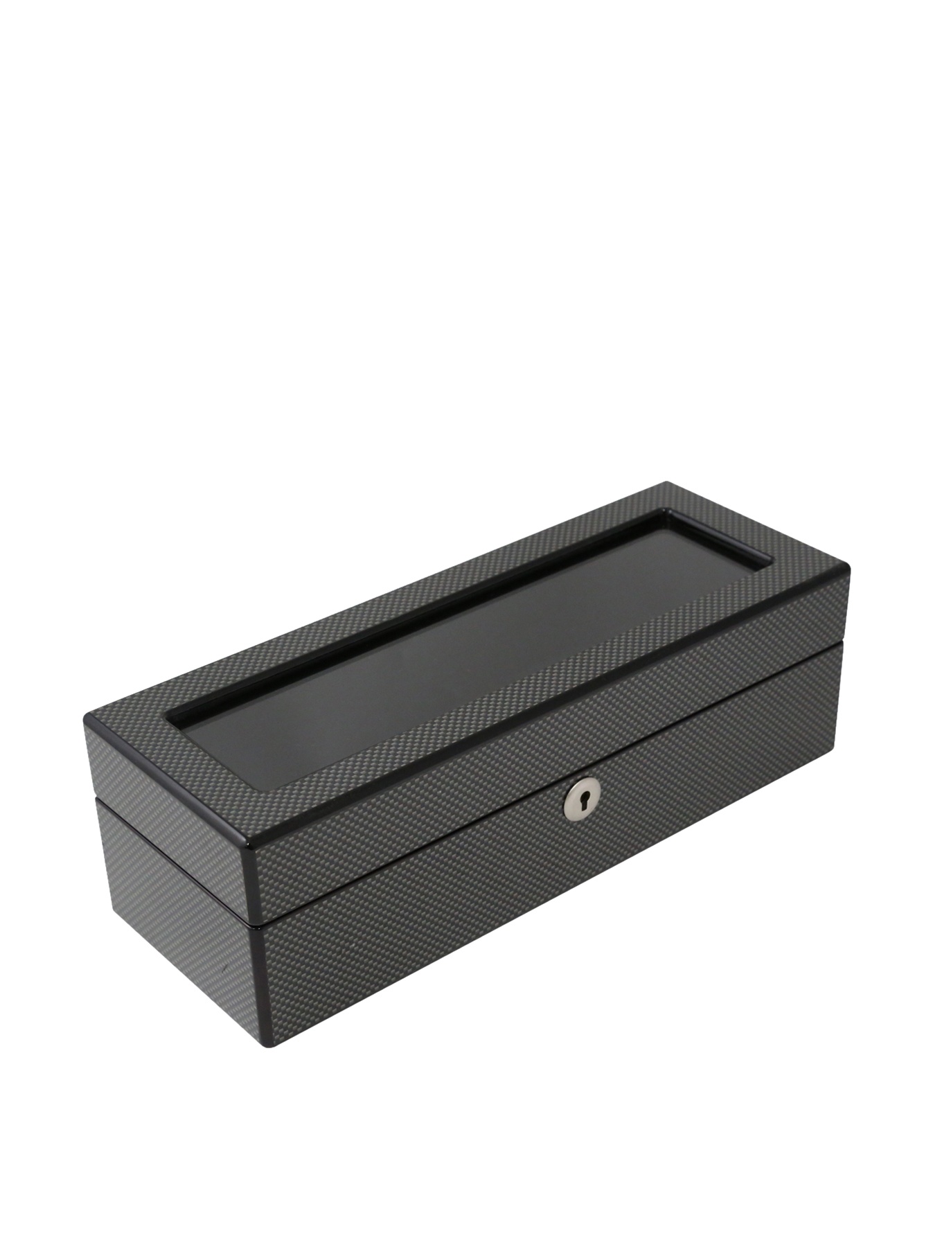 Bey-Berk BB657STL Carbon Fiber Watch Case - Steel Gray, Glass Top, Black Velour Lining & Key Lock - Luxury Watch Storage for Men, Travel & Display - Perfect for Home, Office & Gift Giving
