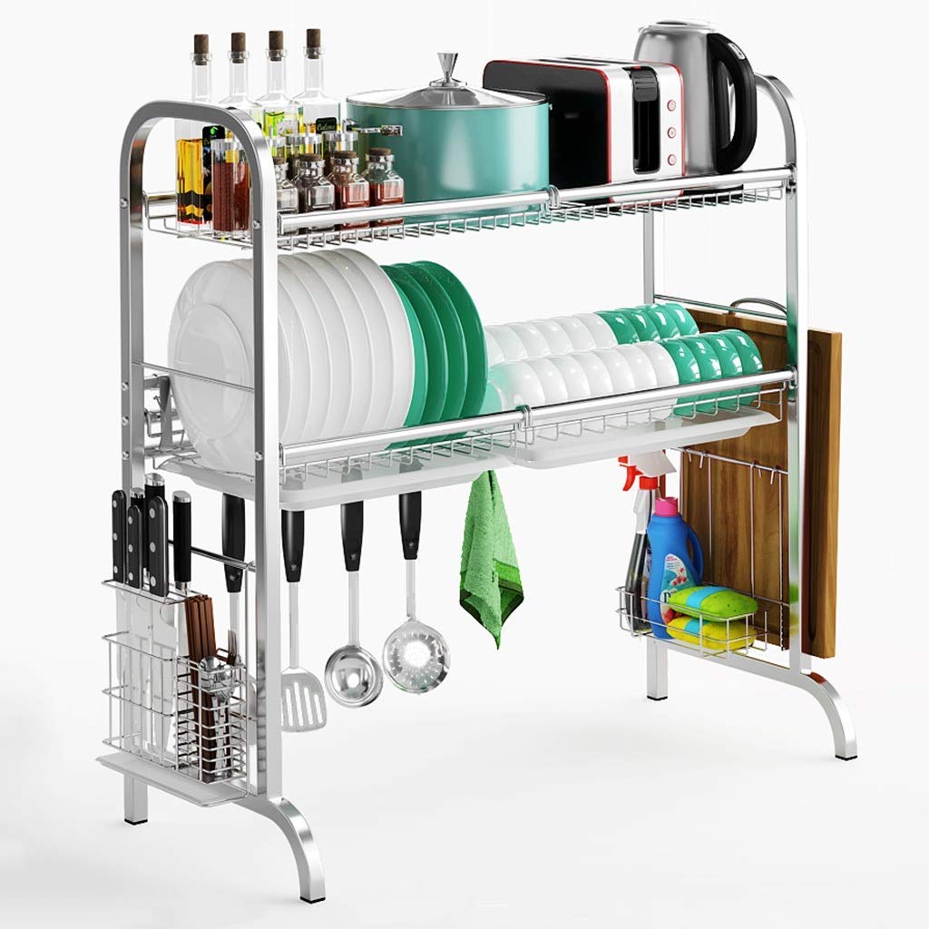 FMOGG 2-Tier Stainless Steel Dish Drying Rack - 304 Grade Kitchen Drain Rack for Plates, Bowls & Utensils - Space-Saving Tableware Organizer (4 Sizes) - Perfect for Small Kitchens & Countertop Storage