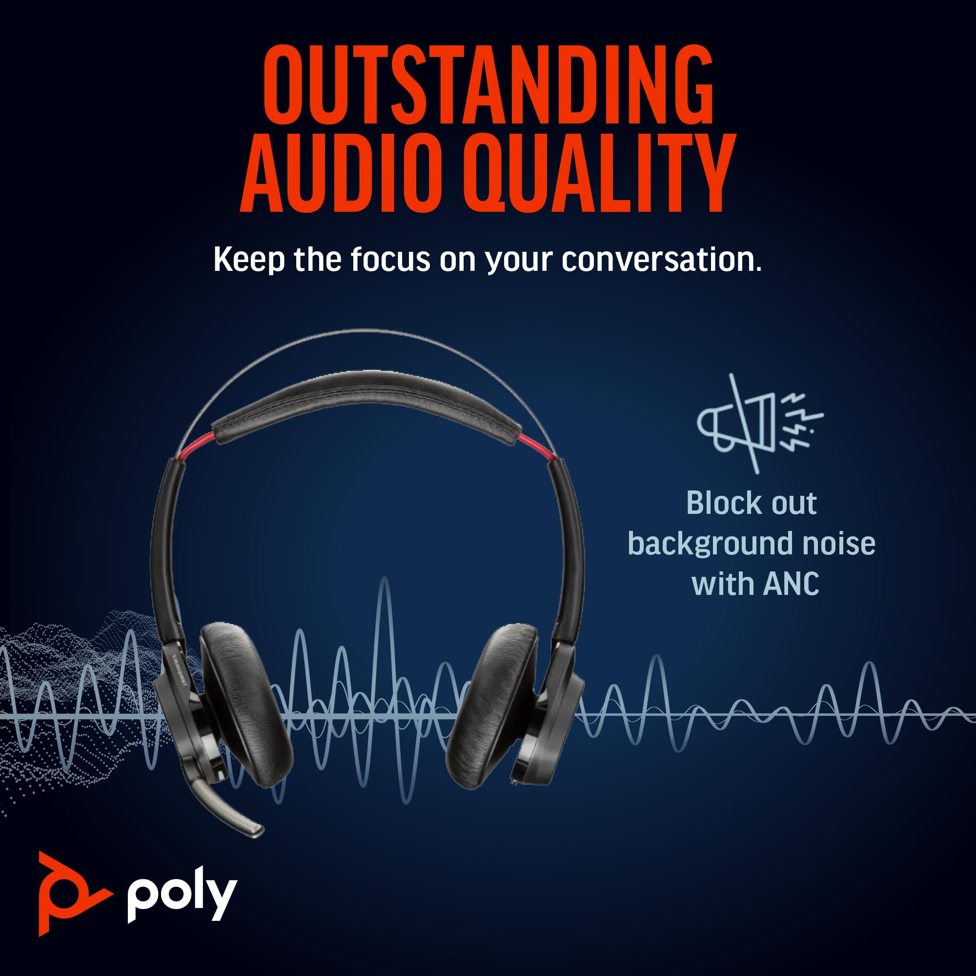 Poly Voyager Focus UC Wireless Headset with Charge Stand - Active Noise Canceling (ANC) Bluetooth Headphones for PC, Mac, Mobile - Certified for Microsoft Teams & Zoom - Perfect for Home Office, Remote Work & Online Meetings