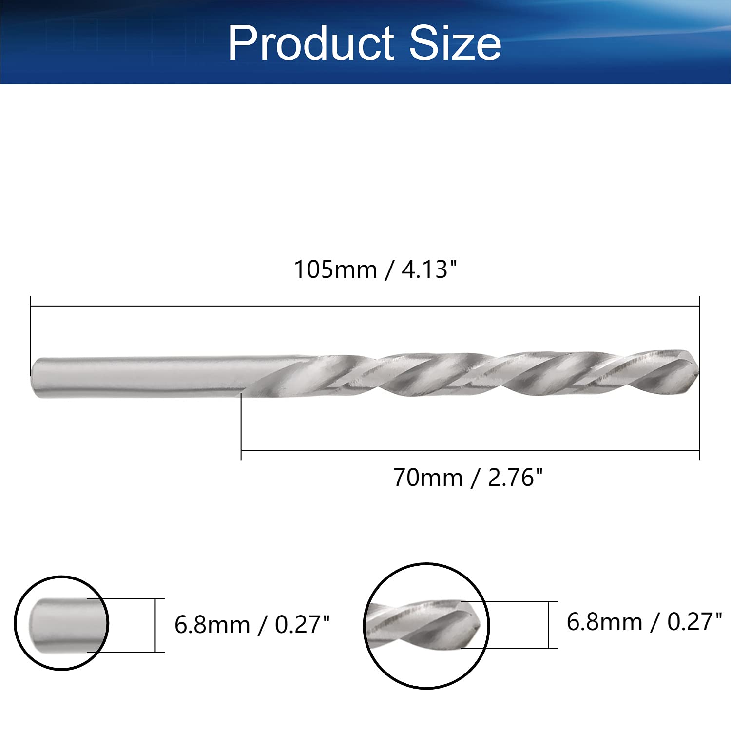 6.8mm HSS Twist Drill Bit Set - 2pc High Speed Steel Jobber Drill Bits for Steel & Aluminum Alloy - Perfect for Metalworking, DIY Projects & Home Repairs