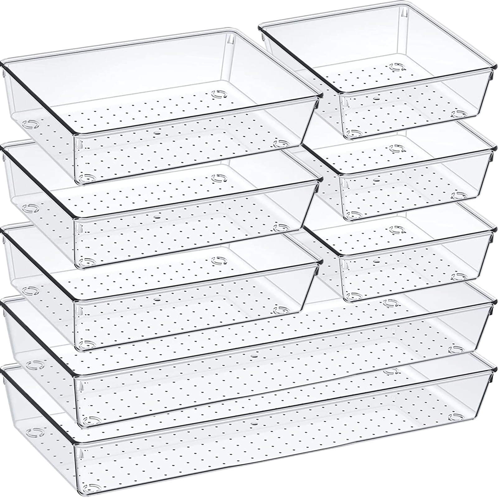 Acrylic Drawer Organizer Set - Non-Slip, Durable Kitchen Storage Trays for Cosmetics, Bathroom, Tools & Office (8-Pack) | Perfect for Organizing Makeup, Utensils, Office Supplies & More