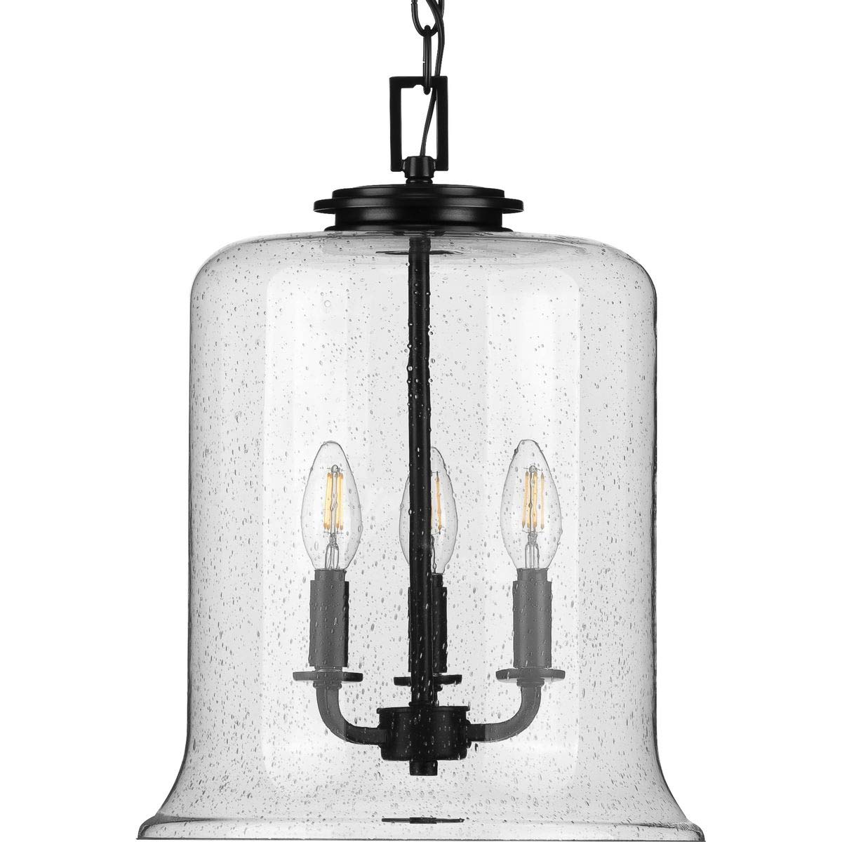Winslett Collection 3-Light Clear Seeded Glass Coastal Pendant Light in Matte Black - Perfect for Beach House, Farmhouse & Coastal Style Kitchen Island Lighting