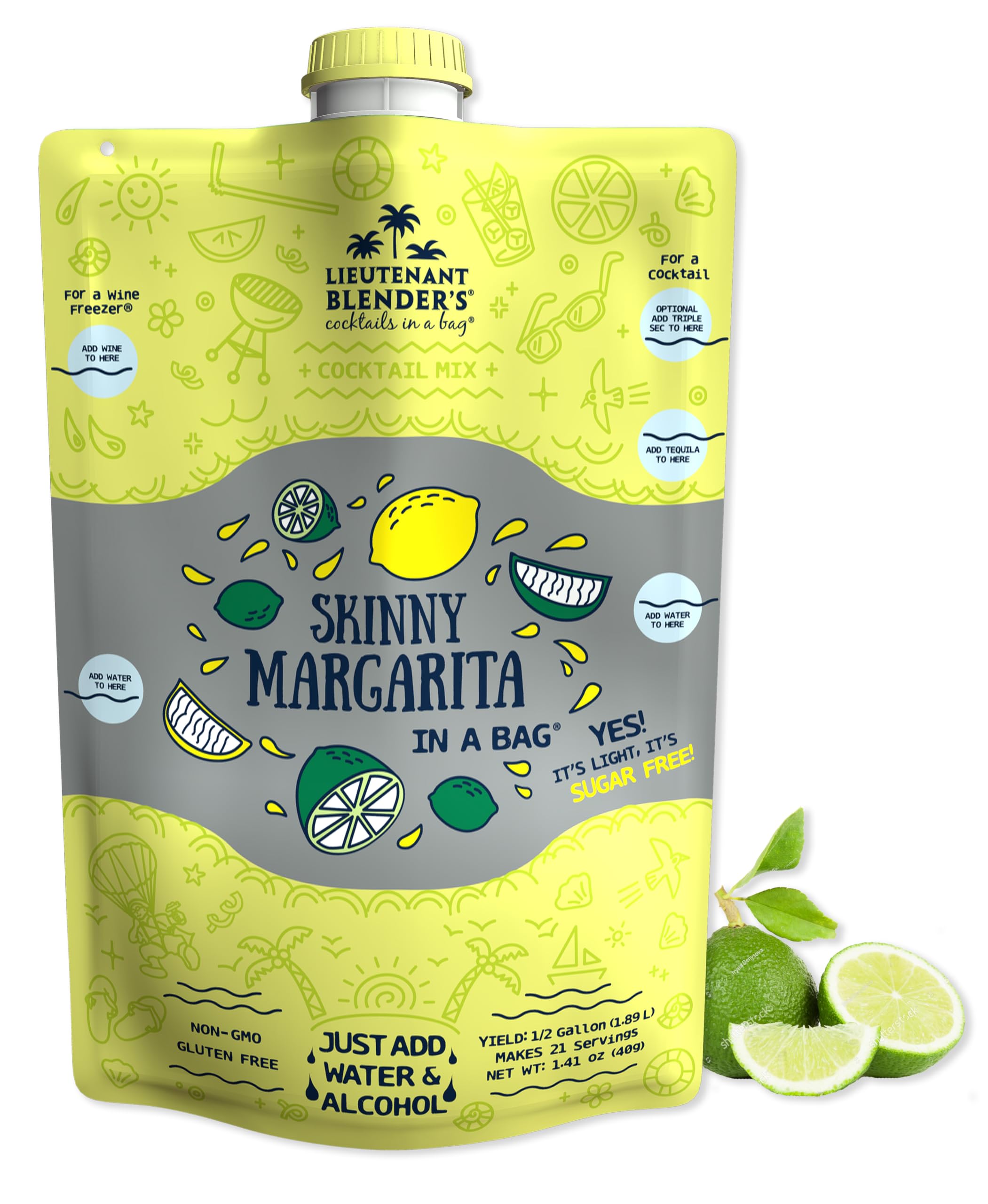 Keto Friendly Skinny Margarita Mix in a Bag - Low Carb Margarita Mix for Cocktails & Mocktails - Makes 1/2 Gallon - Add Tequila, Wine or Enjoy Alcohol-Free (Pack of 1) - Perfect for Parties, BBQs & Summer Gatherings