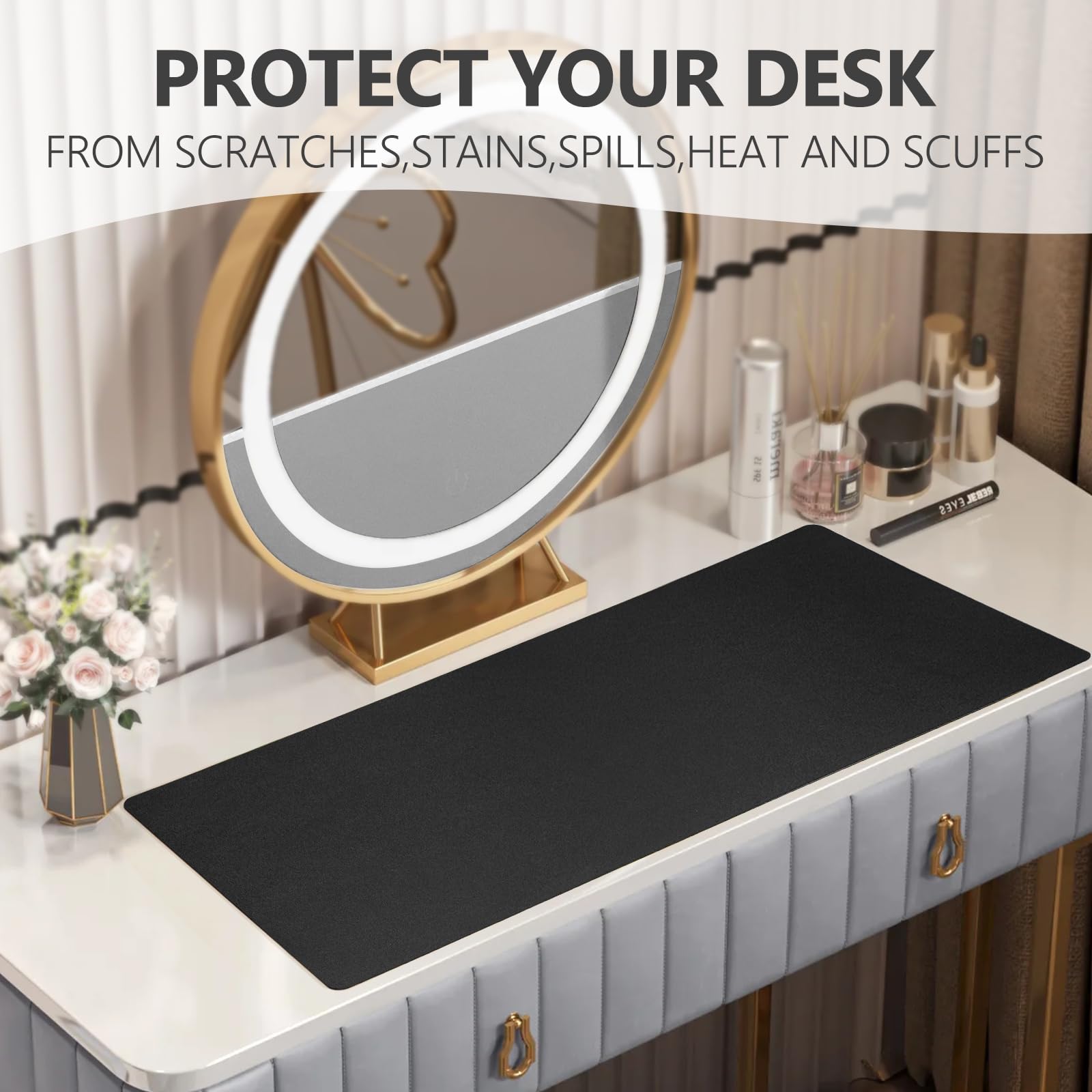 Premium PU Leather Desk Pad Protector - Non-Slip Blotter for Keyboard & Mouse - 31.5