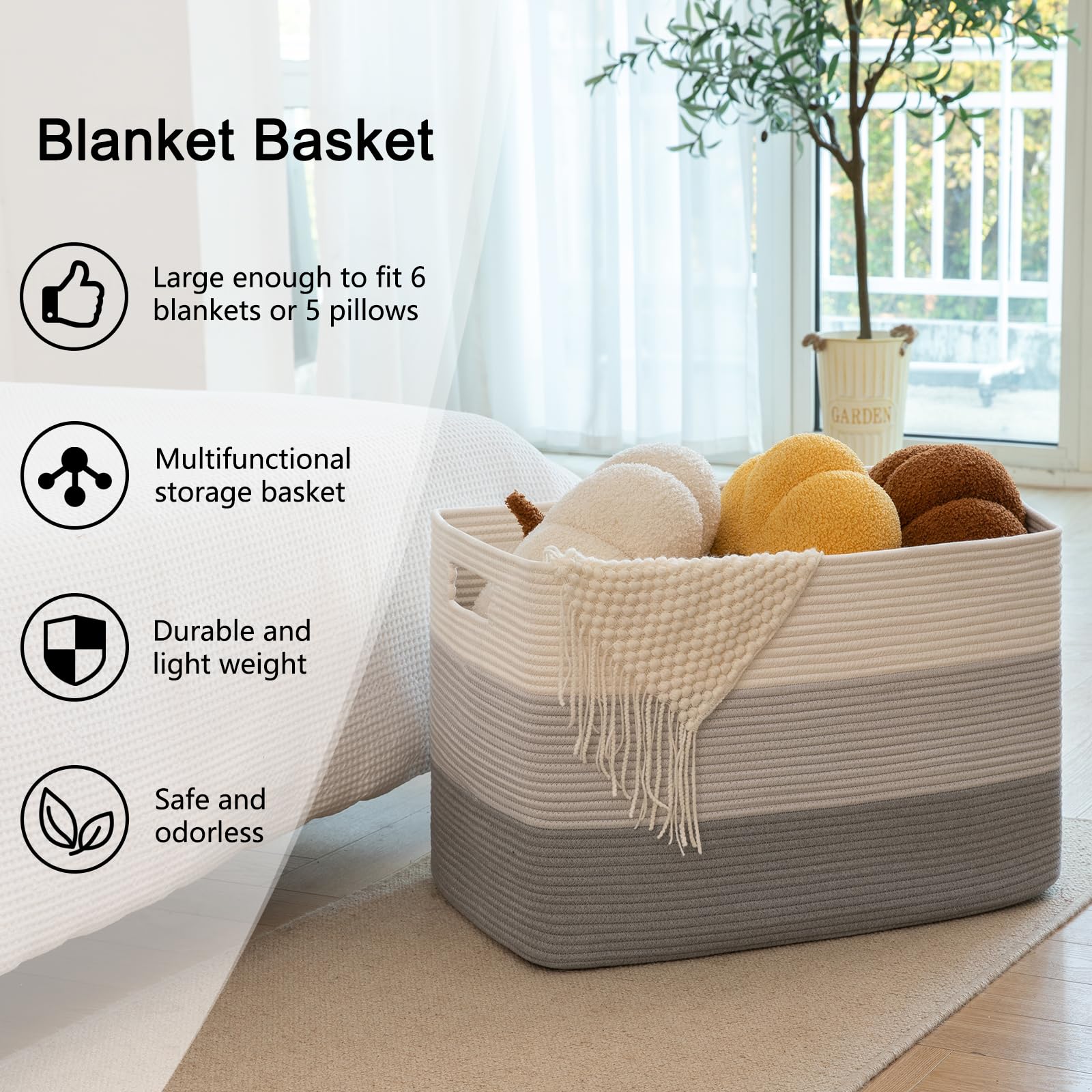 OIAHOMY XXXL Woven Storage Basket with Handle - 25