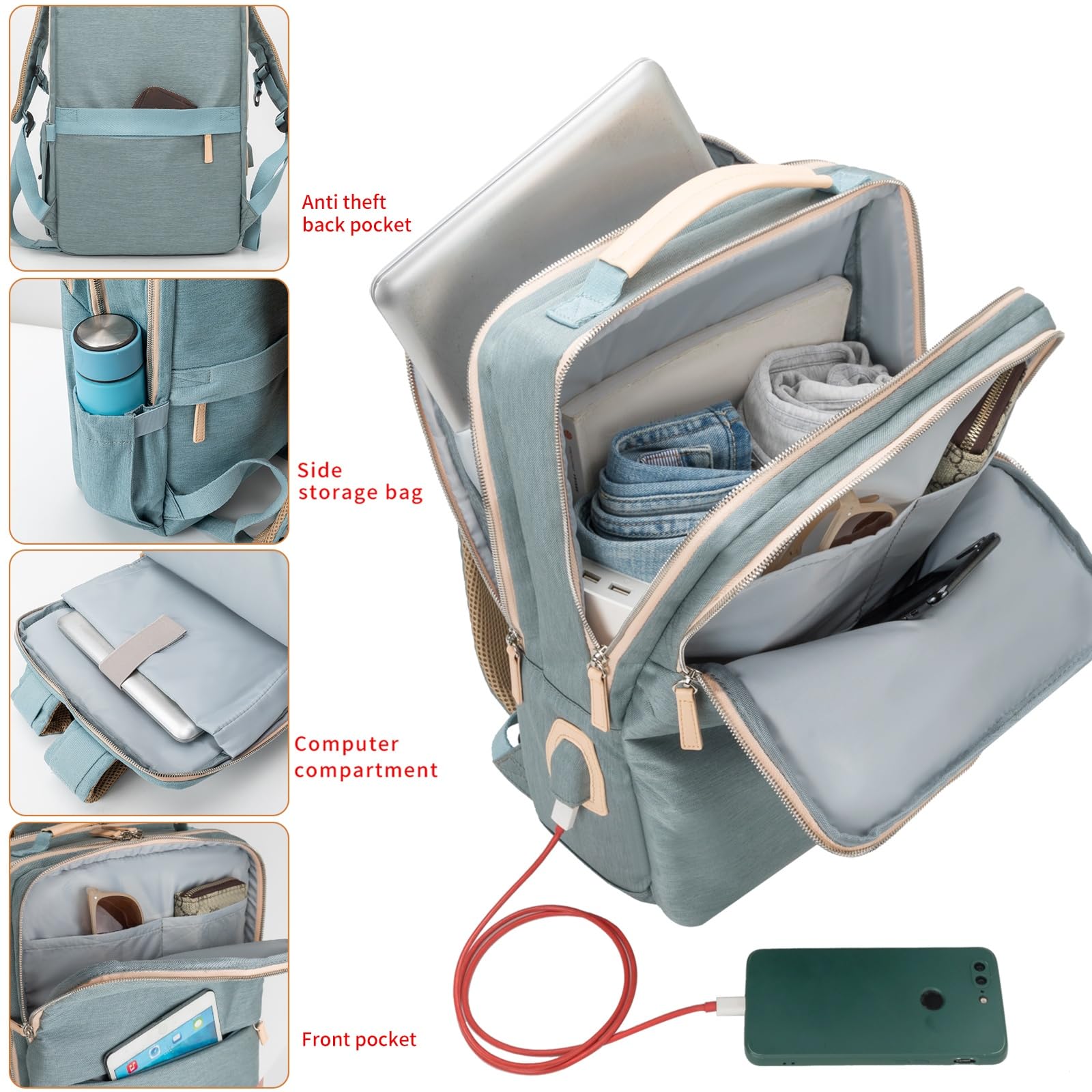 Nobleman Women's Laptop Backpack - Professional 16 Inch Business Backpack for Office & Travel, Lightweight Water-Resistant Work Bag with USB Charging Port, Fits Most Airlines Carry-On Requirements - Perfect for Commuting, Business Trips & College (Aqua)
