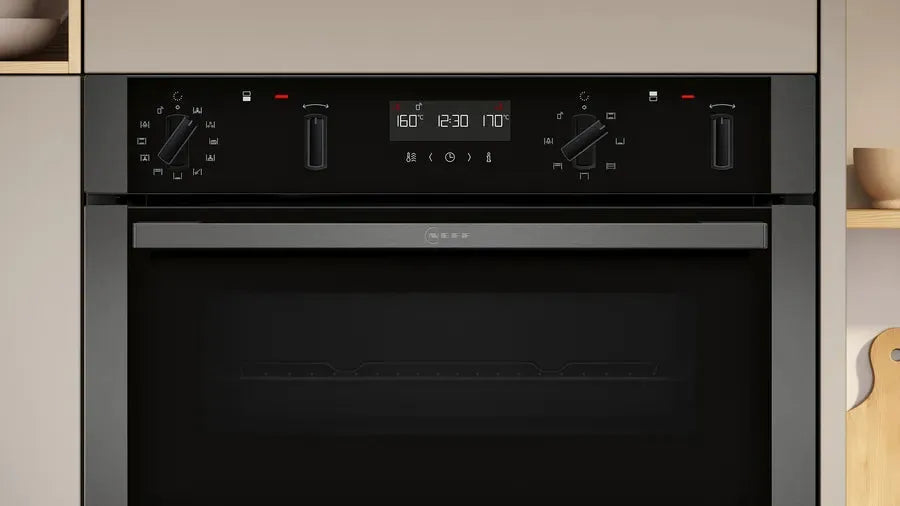 Neff N50 Built-In Pyrolytic Double Oven - Self-Cleaning, 71L Capacity, 14 Cooking Functions - Perfect for Large Families & Holiday Cooking (Model: U2ACH7AG7A)