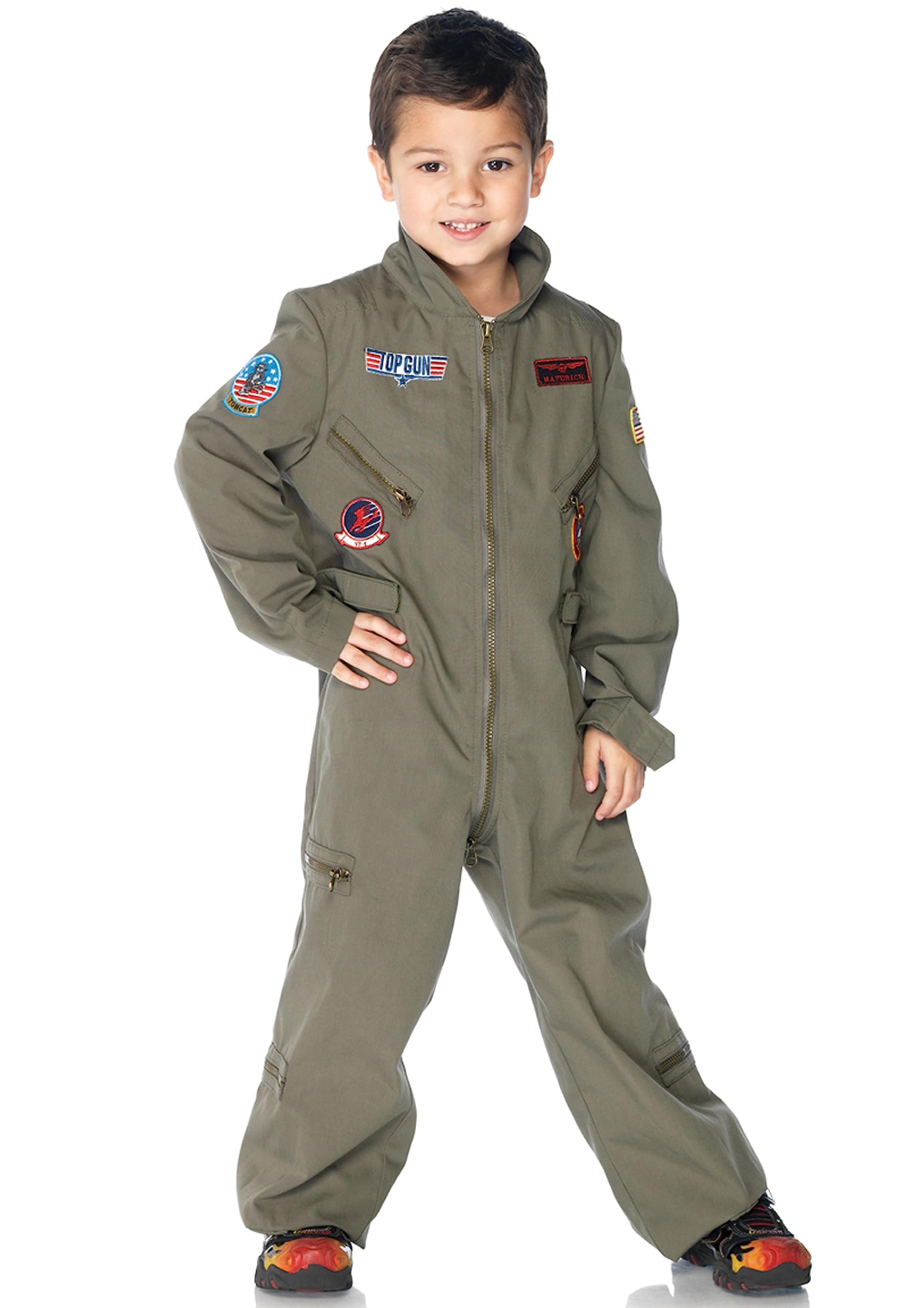 Leg Avenue Boys Top Gun Flight Suit Costume - Maverick Pilot Jumpsuit for Halloween, Cosplay & Dress Up Parties