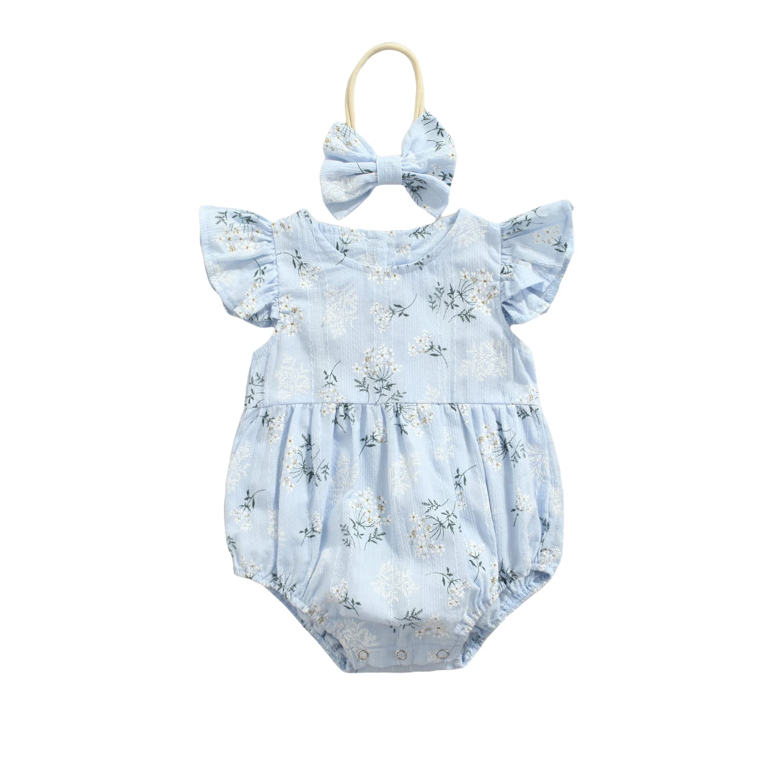 Floral Ruffle Sleeveless Cotton Romper Jumpsuit for Newborn Baby Girls with Matching Headband - Soft Summer Outfit for Photoshoots, Parties & Daily Wear