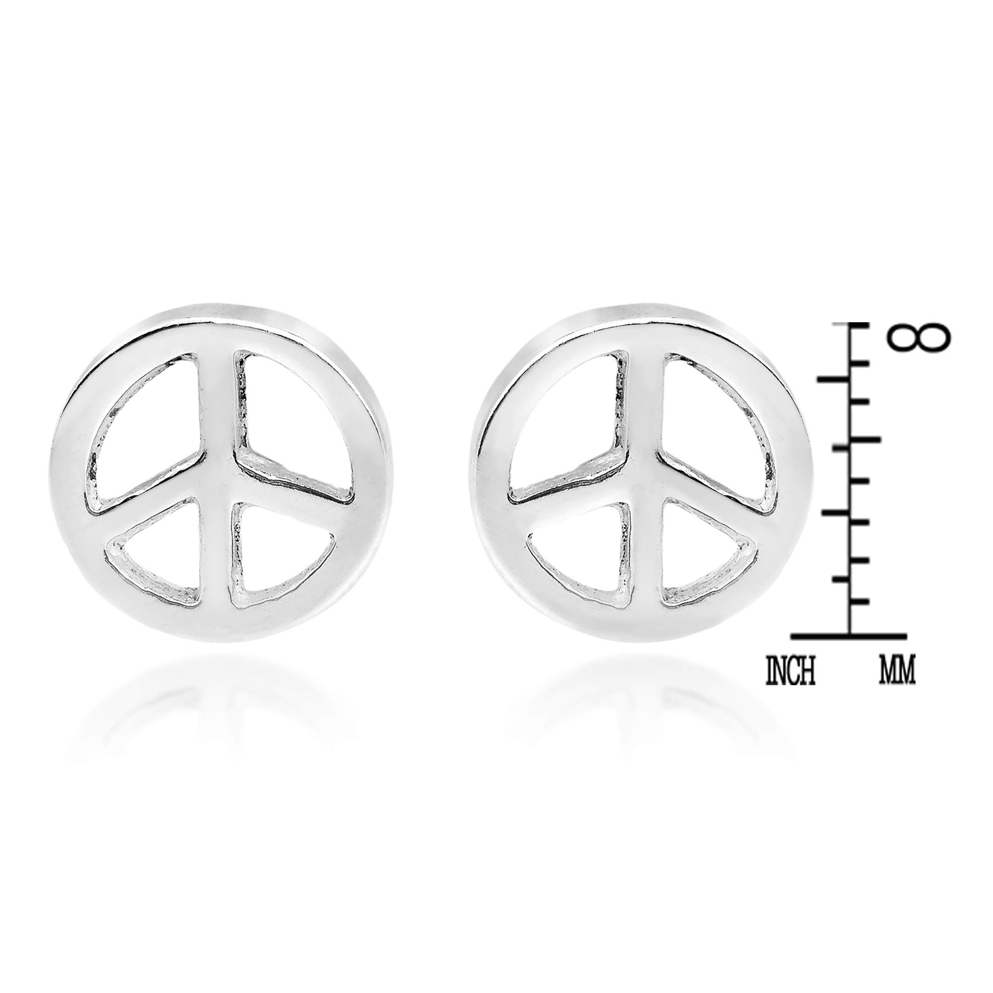 AeraVida 8mm Round .925 Sterling Silver Peace Sign Stud Earrings for Women | Punk Style Simple Stud Earrings | Perfect for Casual Wear, Parties & Gifts