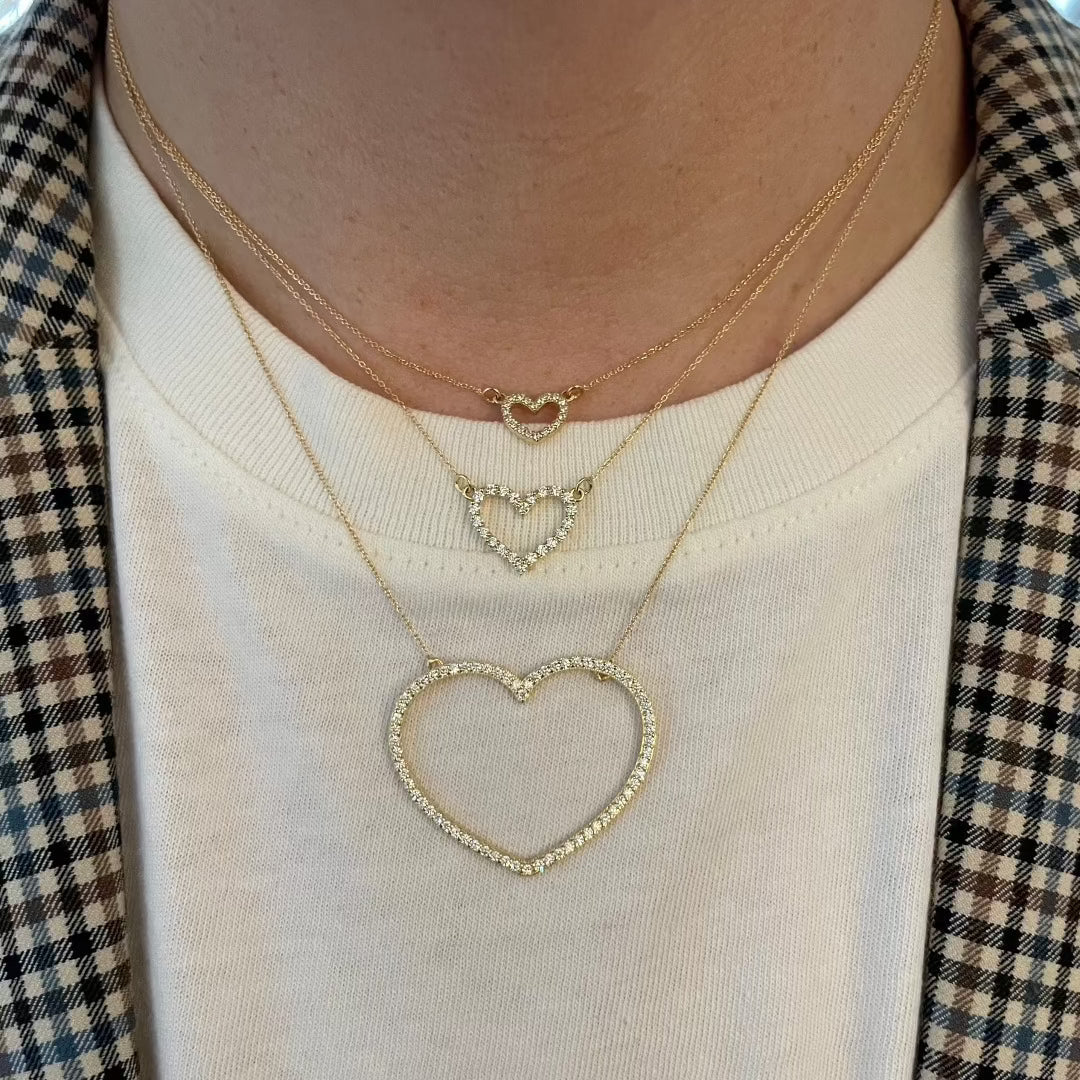 18K Gold Diamond Open Heart Pendant Necklace for Women - Elegant Gift for Valentine's Day, Anniversary & Special Occasions
