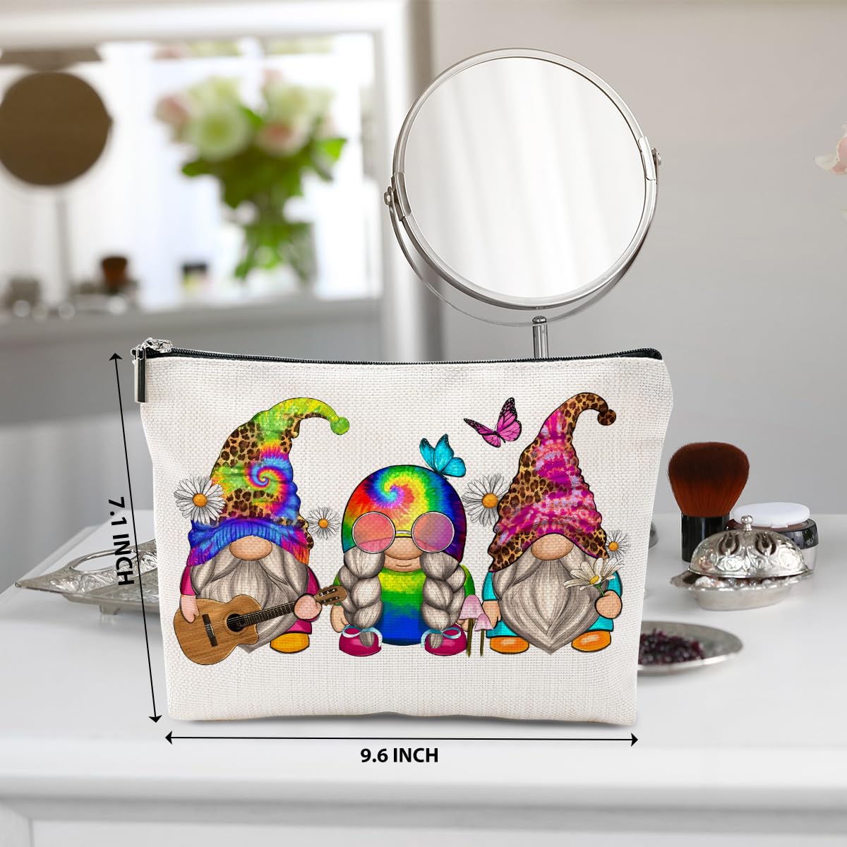 **Cute Rainbow Hippie Gnome Makeup Bag - Funny Gnome Cosmetic Pouch for Women & Girls | Perfect Friendship, Christmas, Graduation & Birthday Gift | Travel Toiletry Bag for Makeup & Essentials**