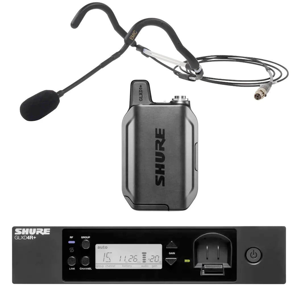 Shure GLXD14R+ Professional Rackmount Wireless Microphone System with E Mic Fitness Headset - Ideal for Live Performances, Gym Training & Studio Recording