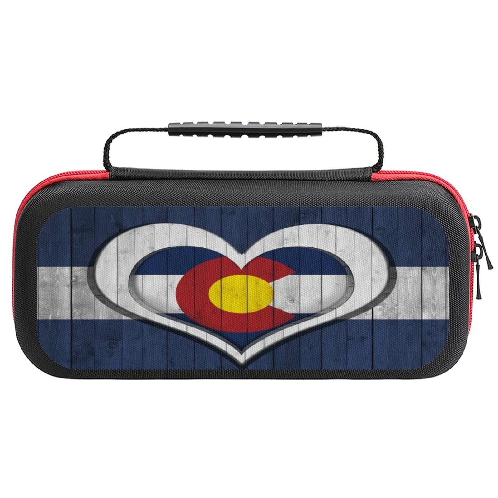 FunnyStar Colorado Flag Heart Wood Carrying Case for Nintendo Switch - Protective Shell Storage Handbag - Perfect for Travel, Gaming Parties & Outdoor Adventures