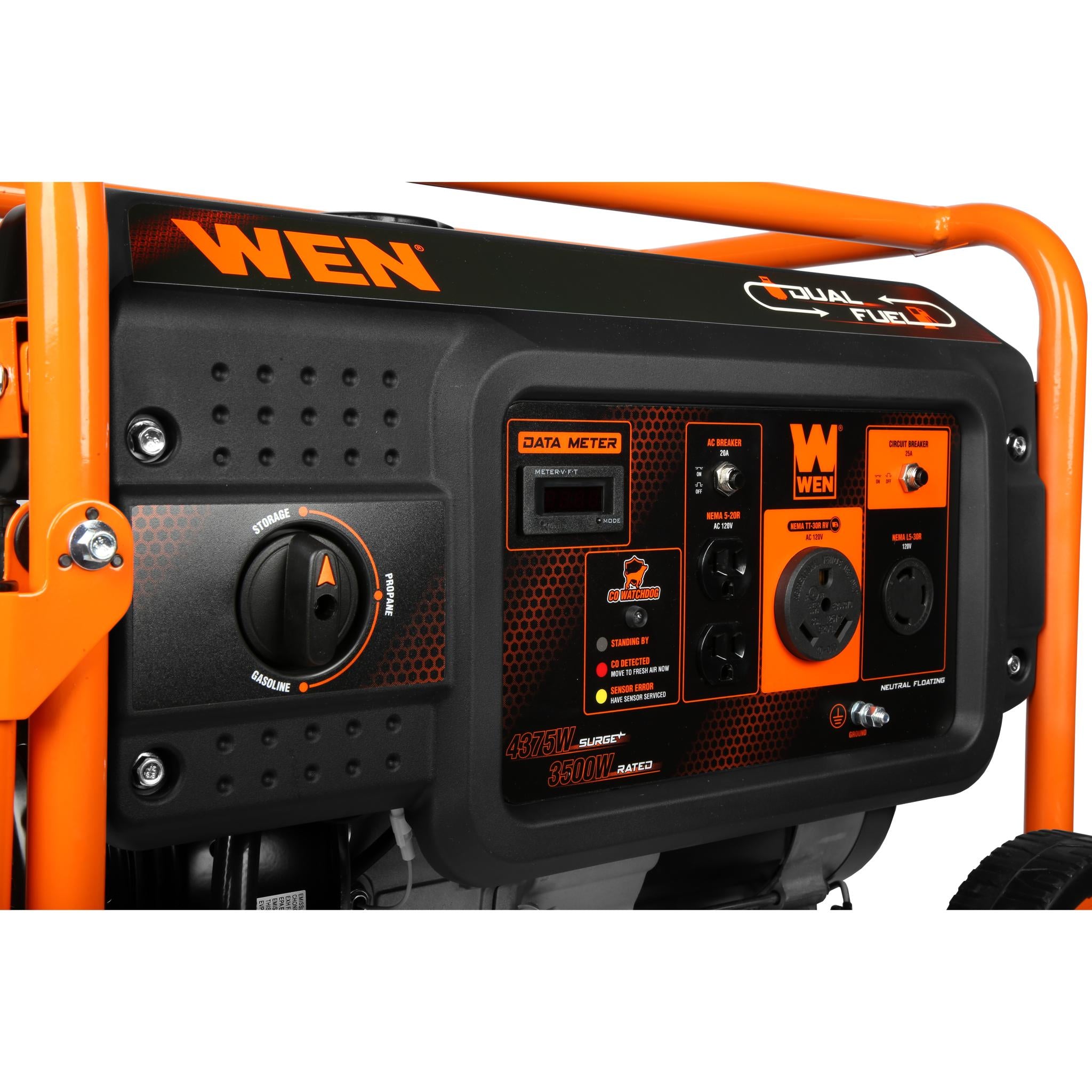 WEN DF430X 4375W Dual Fuel Portable Generator with Wheel Kit & CO Sensor - Perfect for Camping, Home Backup Power & Outdoor Events