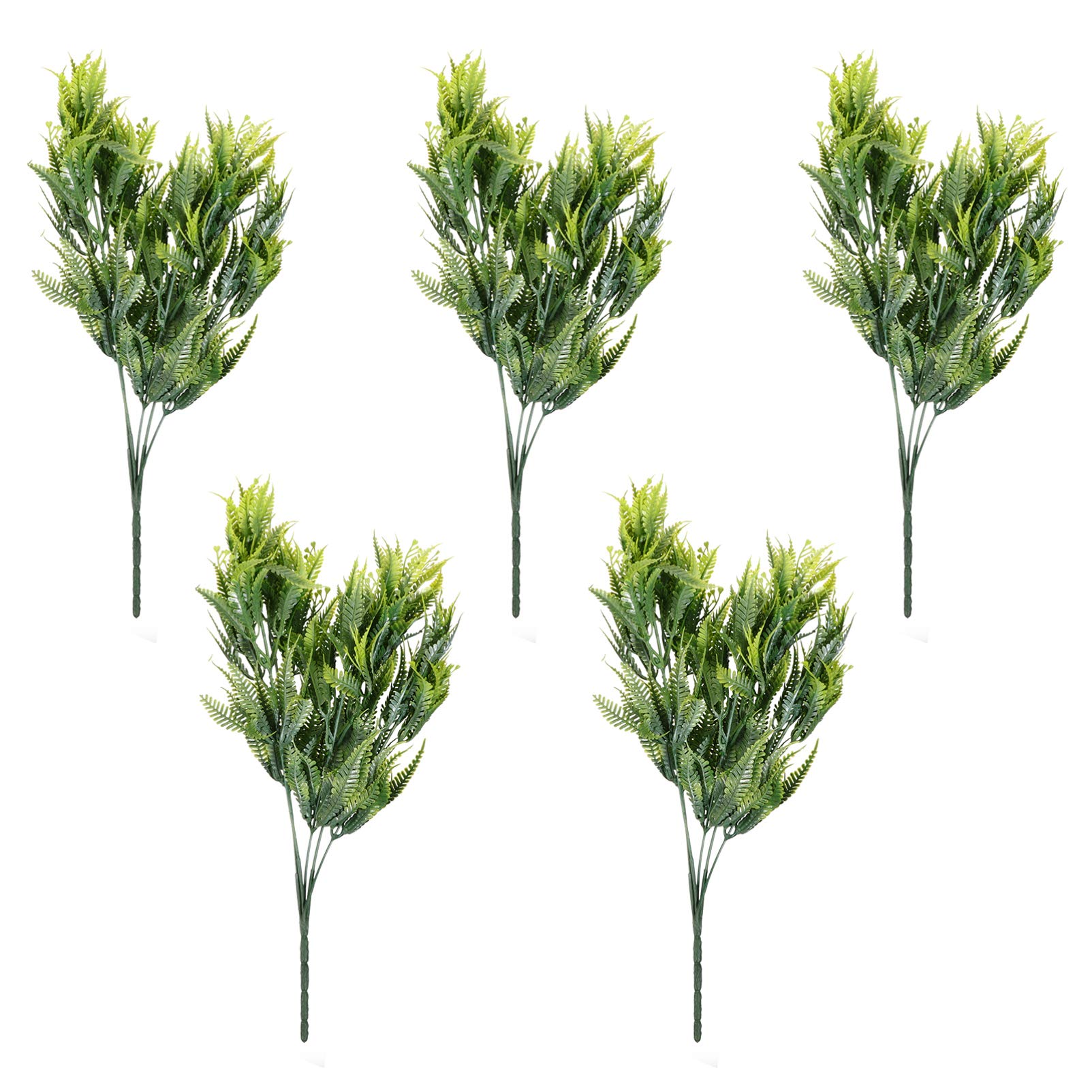 HEMOTON 5Pcs Artificial Green Fern Plants - Realistic Plastic Pteris Leaves for DIY Home Decor, Wedding Centerpieces & Party Props - Lifelike Fake Persian Fern for Indoor/Outdoor Use (Green)