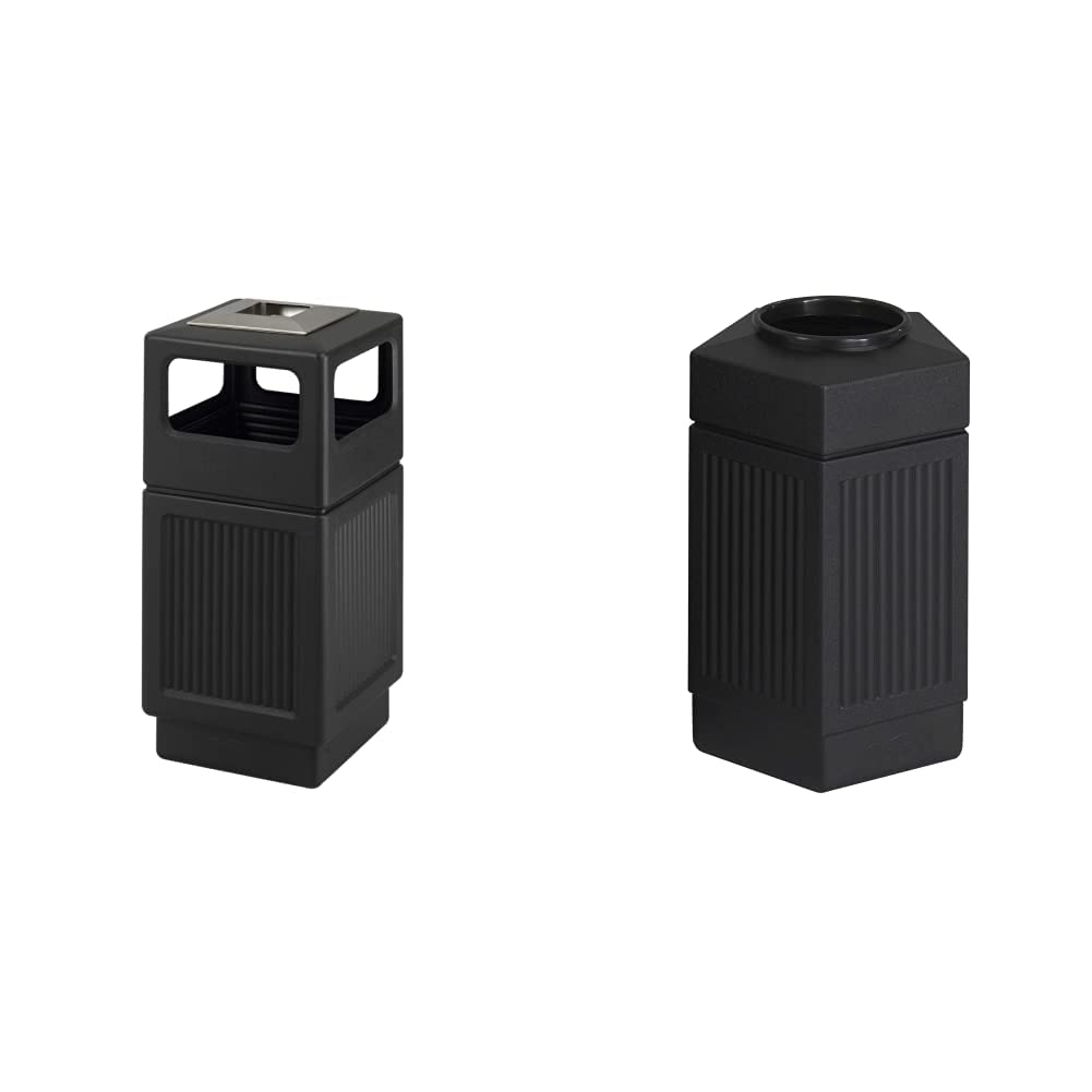 Safco Canmeleon 38 Gallon Recessed Panel Trash Can for Indoor & Outdoor Use - Durable Waste Bin for Office, Park, and Commercial Spaces    Safco Canmeleon Open Top Pentagon Trash Can for Indoor & Outdoor - Heavy-Duty 38 Gallon Waste Container for Schools, Restaurants, and Public Areas