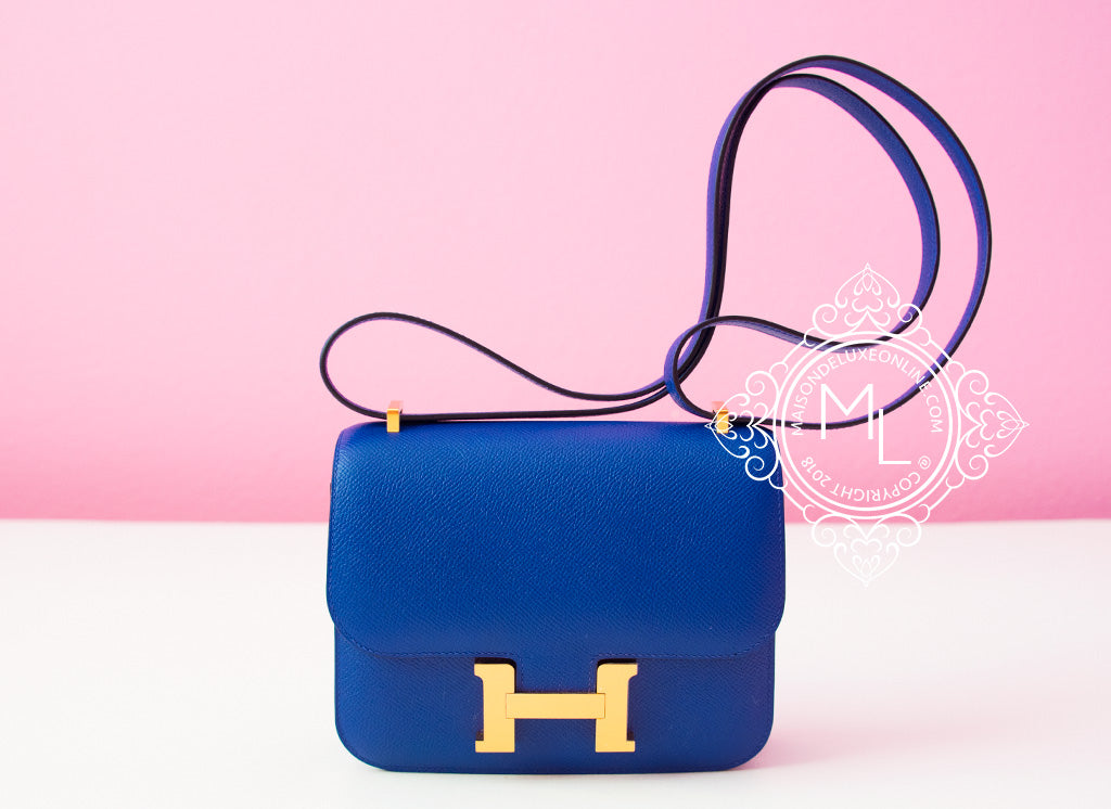 Hermes Constance Mini 18 Blue Electrique Epsom Leather Handbag - Luxury Crossbody Bag for Women, Perfect for Date Night & Special Occasions