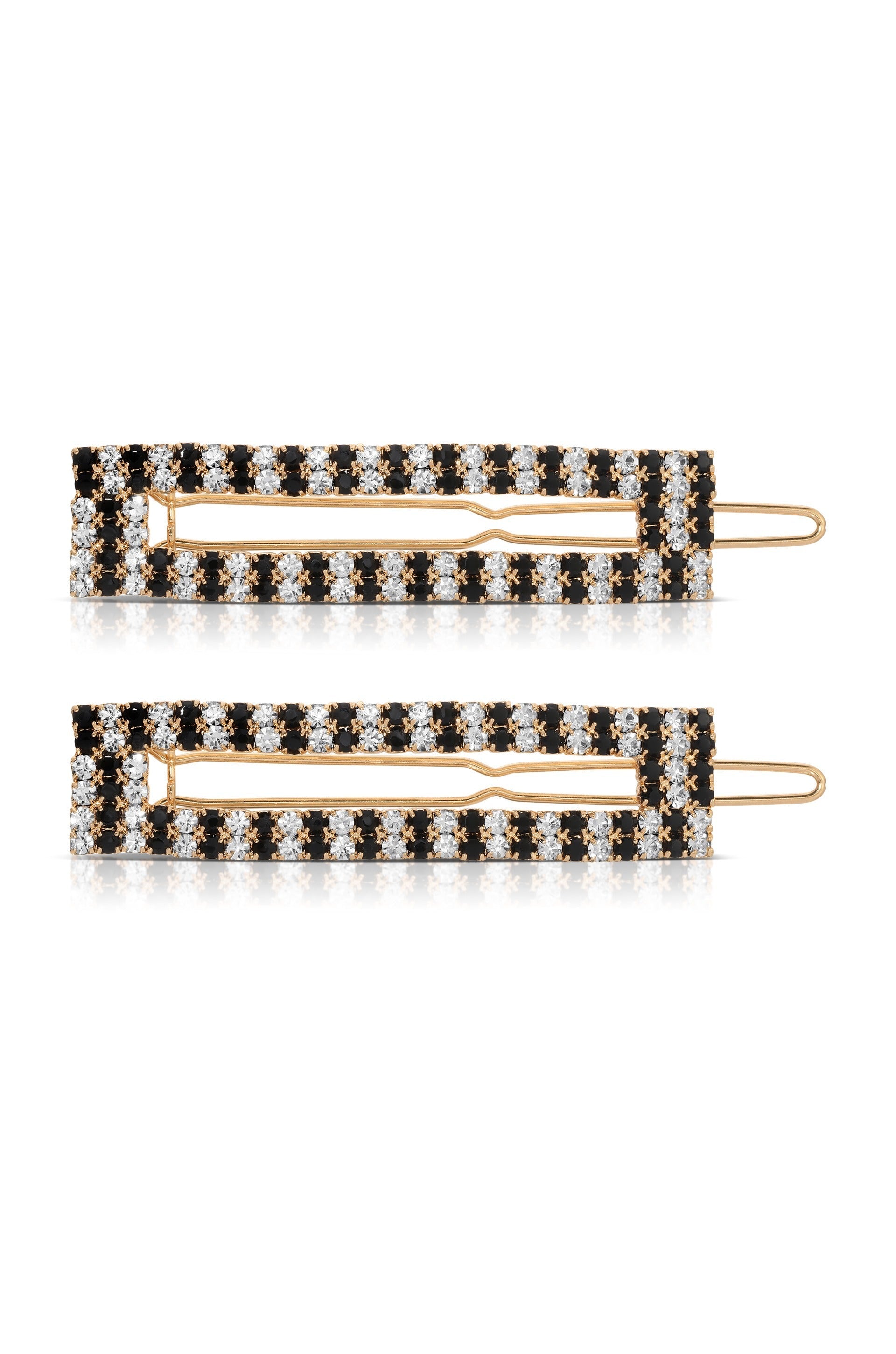 Black & Clear Crystal Rectangle Hair Barrettes for Women - Elegant Hair Clips for Wedding, Party & Everyday Use - Secure & Stylish Hair Accessories