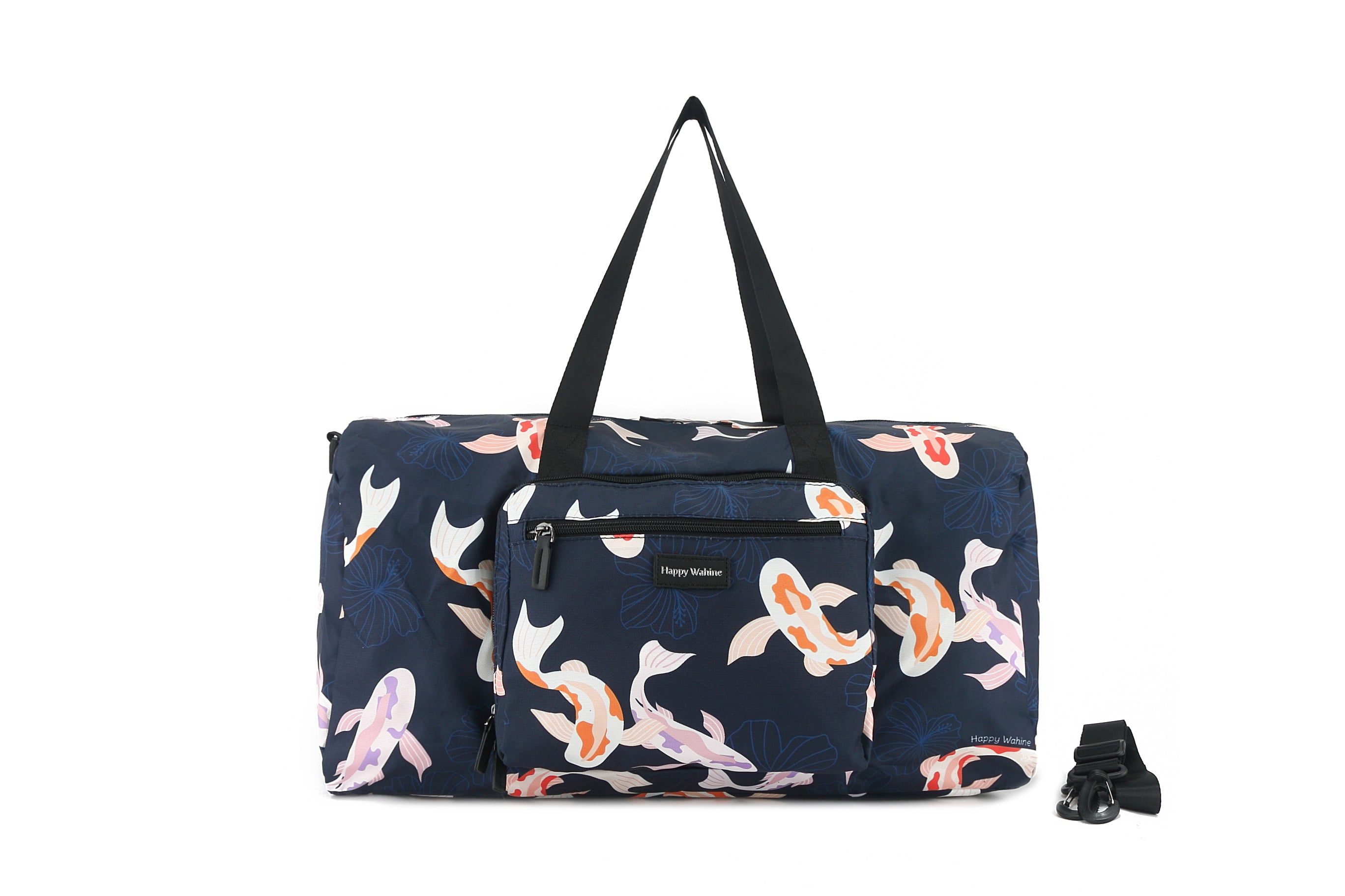 Stephanie Koi Navy Duffle Bag - Waterproof Travel Duffel for Gym, Sports & Weekend Getaways