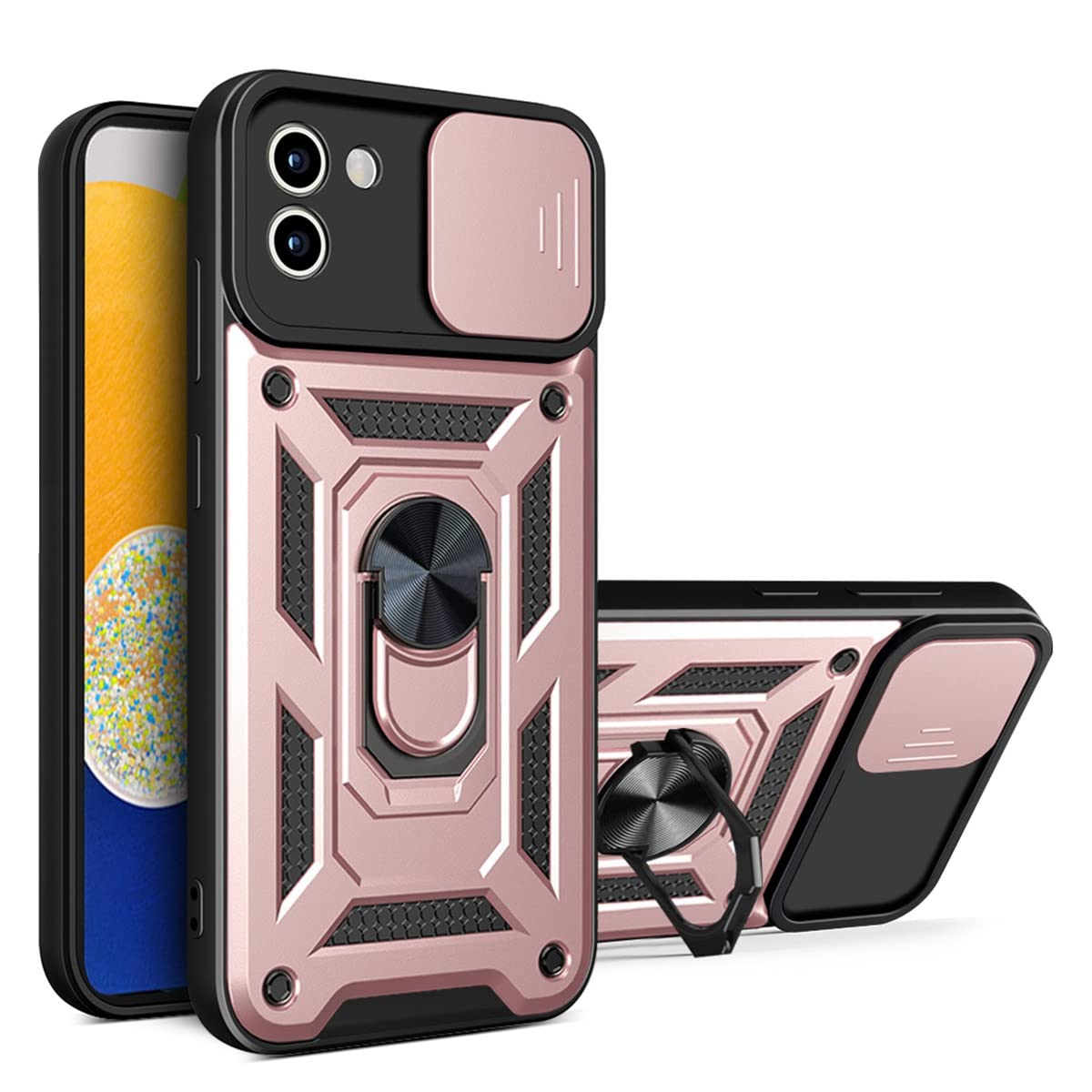 Magnetic Kickstand Case for Samsung Galaxy A03 with 360° Swivel Ring Holder & Slide Camera Cover | 6.5