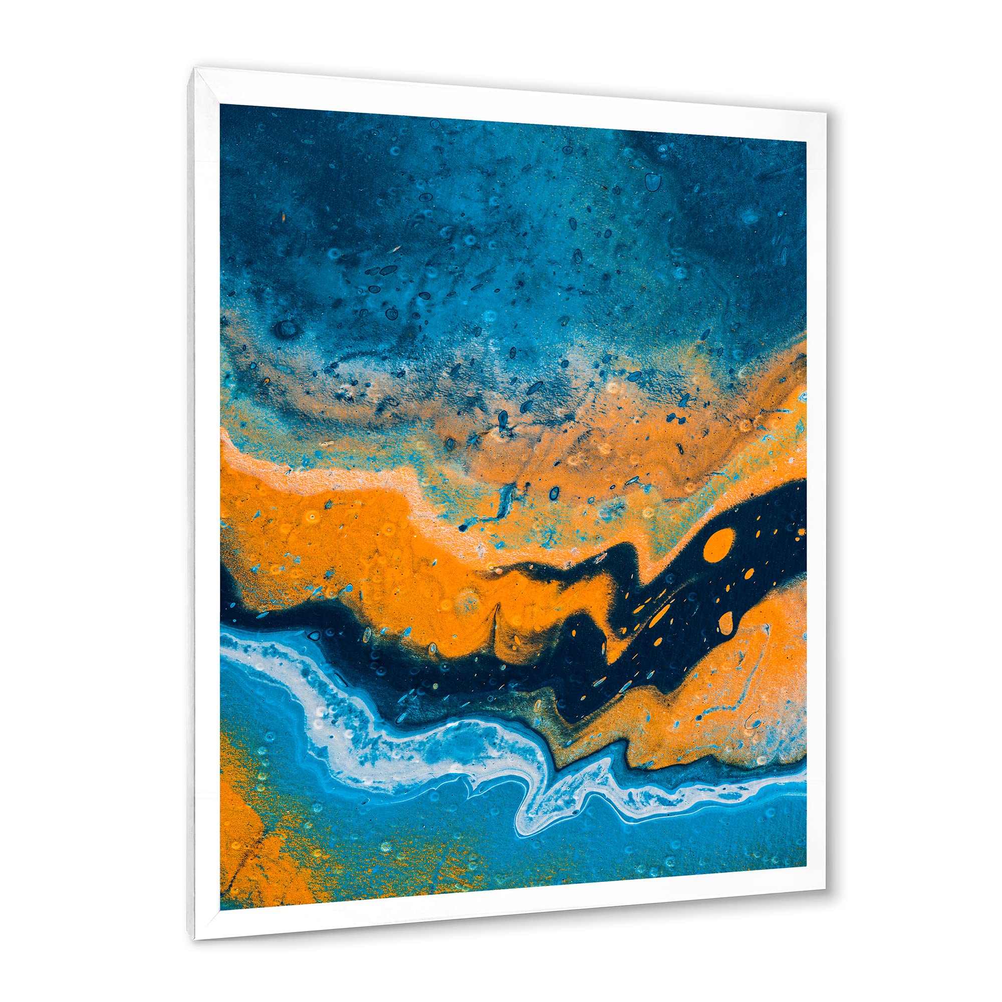 Abstract Marble Wall Art in Blue & Orange - Modern Framed Canvas Painting for Living Room, Bedroom & Office Decor | DesignQ Collection