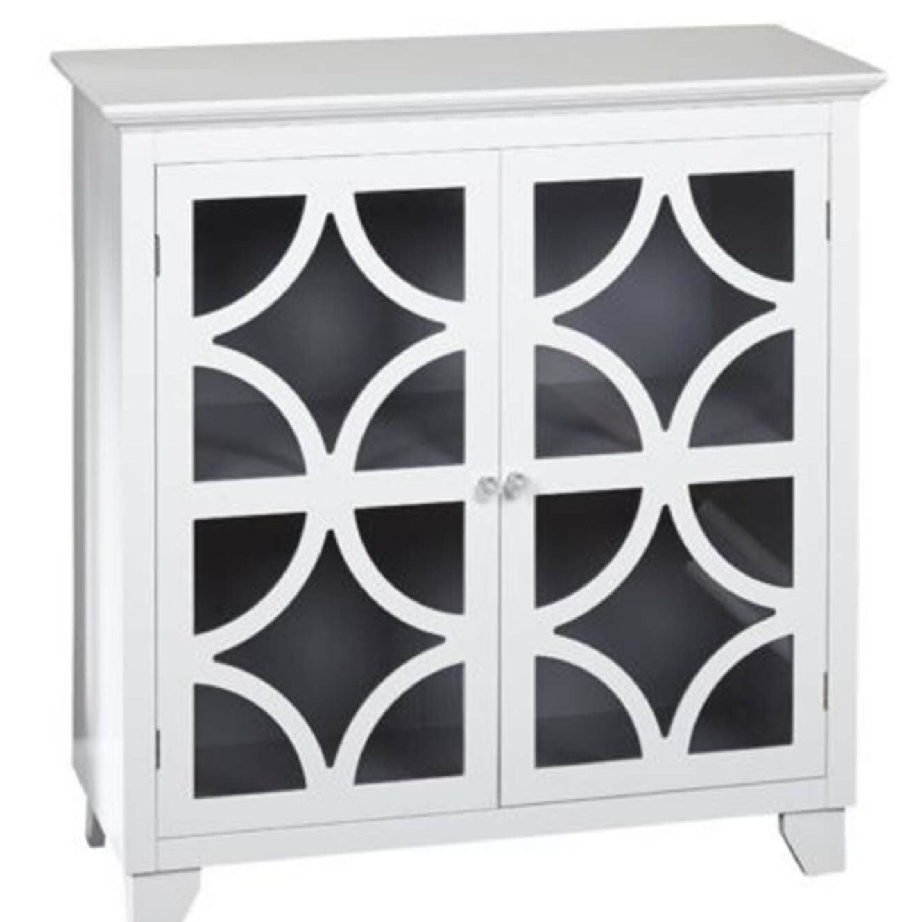 French Style Arched Glass Door Sideboard Cabinet - White Vintage Buffet Console Table for Dining Room, Living Room & Entryway Storage