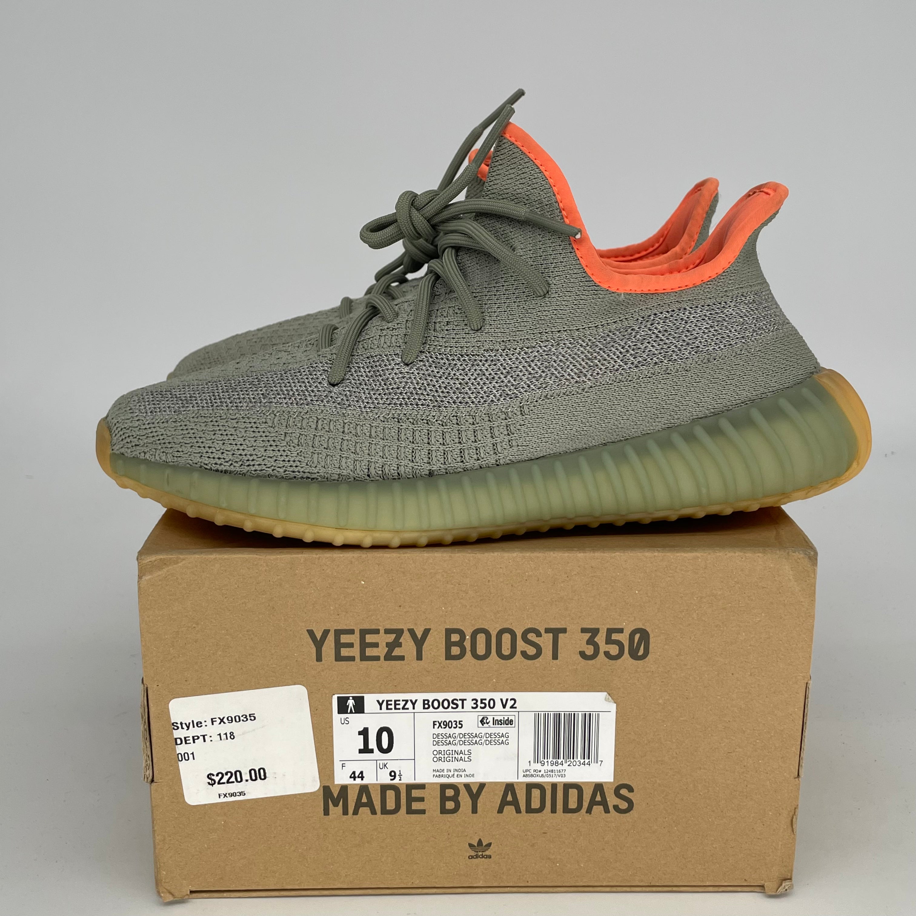 Adidas Yeezy Boost 350 V2 Desert Sage - Men's Size 10/Women's 11.5 - FX9035 - Running Shoes for Jogging & Casual Wear