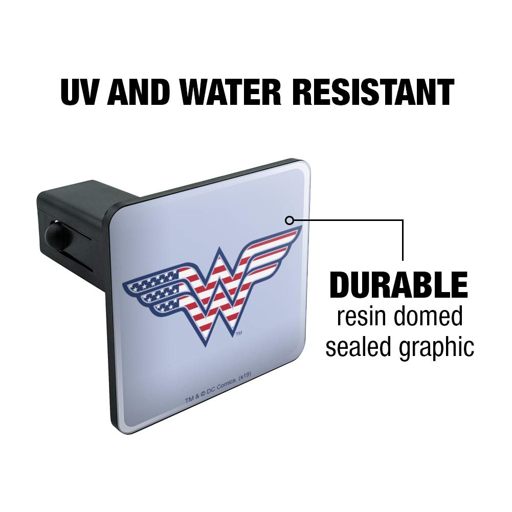 Wonder Woman USA American Flag Logo Tow Trailer Hitch Cover Plug Insert - Durable Hitch Protector for Trucks & Trailers - Perfect for Road Trips, Camping & Outdoor Adventures