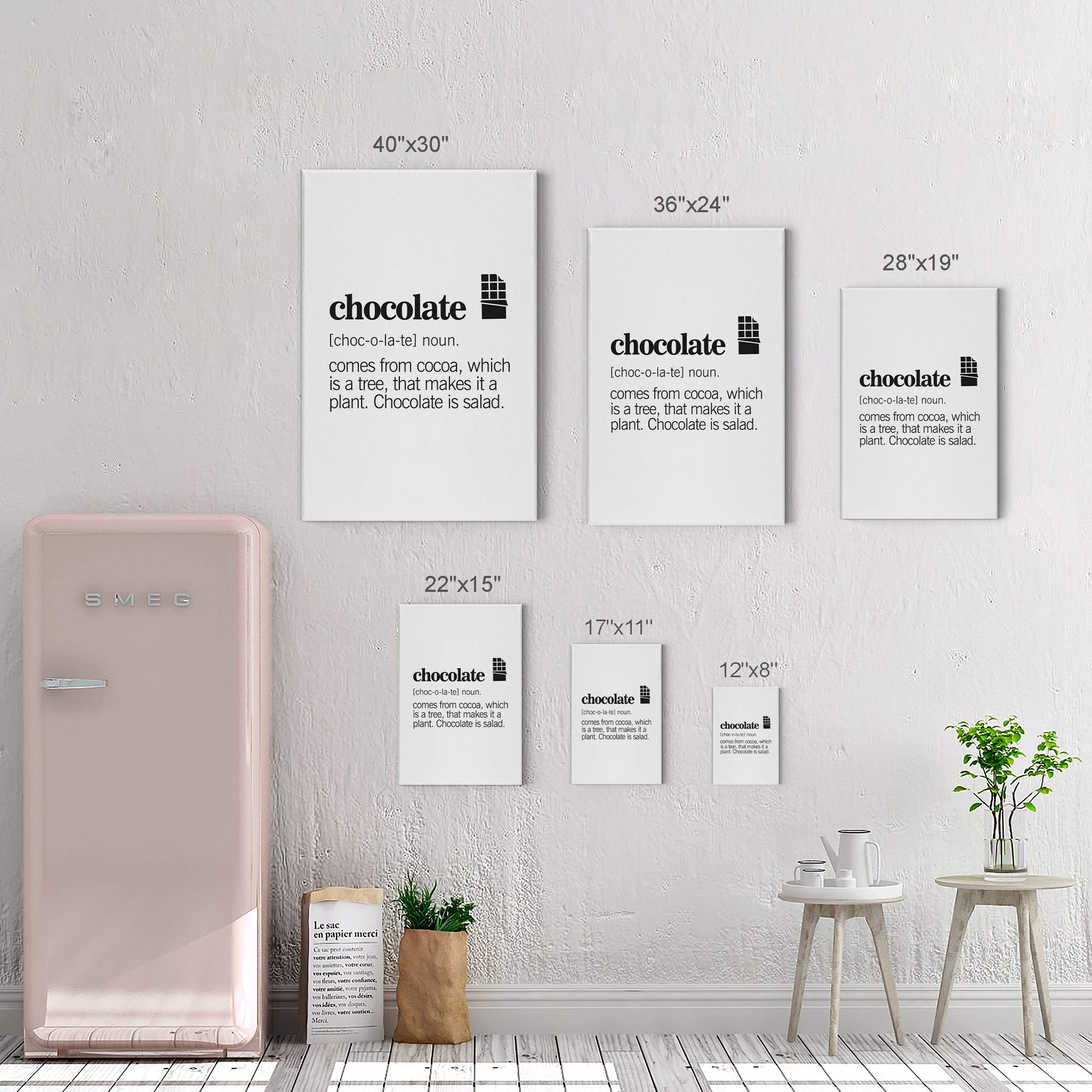Funny Chocolate Definition Canvas Wall Art Print - 40x30 Inch Kitchen & Dining Room Decor for Cafe, Restaurant, Farmhouse - Perfect Housewarming Gift (Ready to Hang) | Great for Home, Office & Coffee Shop Decor