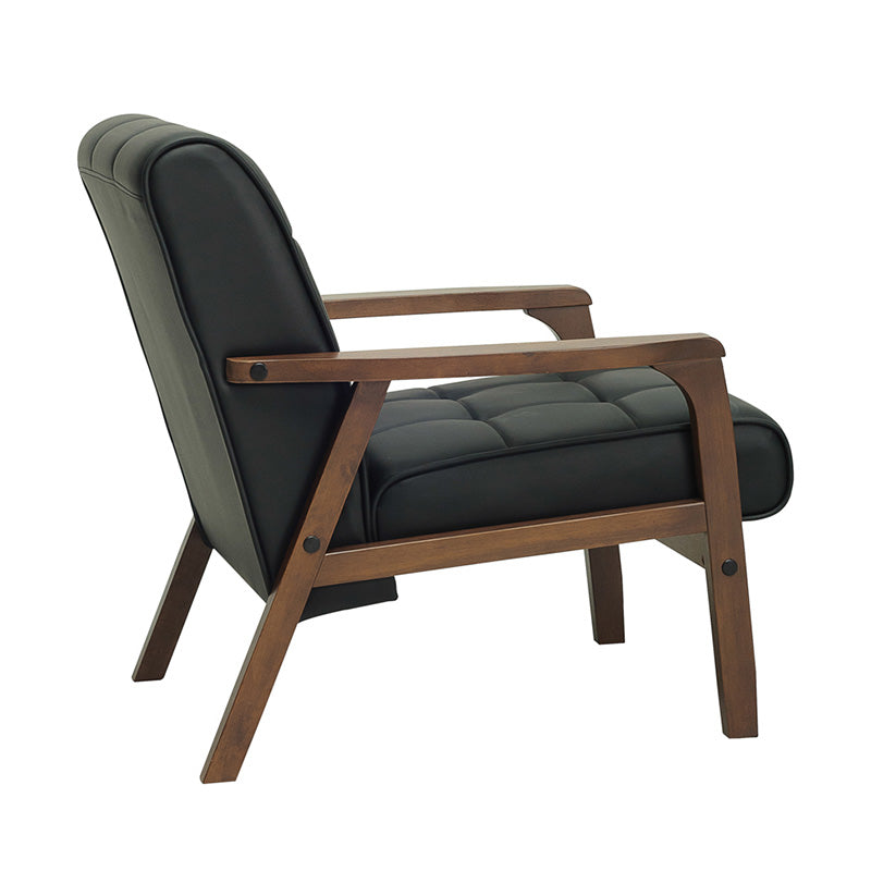 TUCSON Modern Lounge Chair - Walnut Wood Frame & Black PU Leather Upholstery - Comfortable Accent Chair for Living Room, Bedroom, or Office