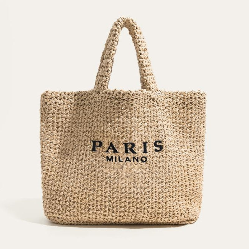 Stylish Large Capacity Straw Tote Bag for Women - Designer Letter Print Handmade Woven Beach Purse | Perfect for Summer, Vacation, Shopping & Casual Outings (2024 Trendy Bali Style)