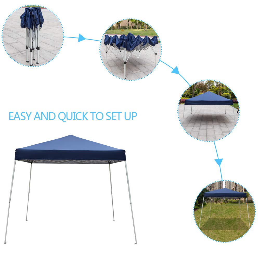 8x8ft Portable Pop Up Gazebo Tent (2.4x2.4m) - Waterproof Instant Canopy with 3 Height Adjustments & Carry Bag - Blue Outdoor Shelter for Beach, Camping, Backyard, Picnics - Perfect for Sun Protection, Rain Cover, Parties, Weddings & Outdoor Events - Ideal for Family Gatherings, BBQ, Tailgating and Farmers Markets